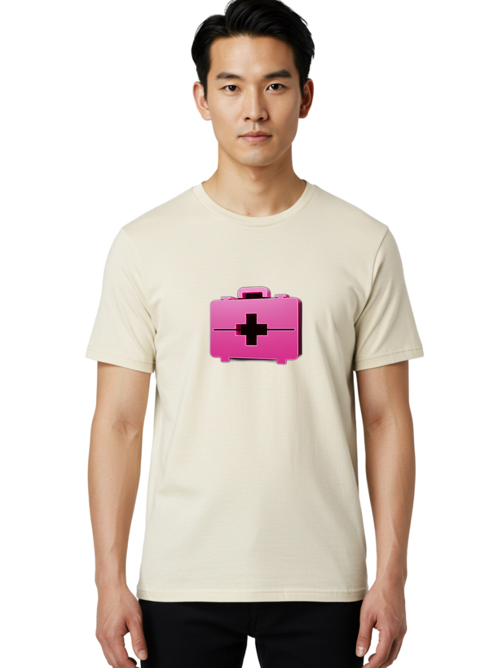 First-Aid-Kit-5 Men'S Graphic Tee, 100% Cotton, Comfortable Casual Summer Wear, Machine Washable, Pink First Aid Kit, Medical Supplies, Health Care, Emergency Kit, Black Cross Symbol, Medical Emergency, First Aid Supplies Baa679