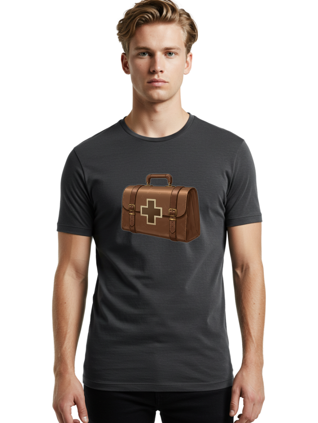 First-Aid-Kit-6 Men'S Graphic Tee, 100% Cotton, Comfortable Casual Summer Wear, Machine Washable, Brown Leather First Aid Kit, Medical Bag, Red Cross Symbol, Emergency Supplies, Healthcare Equipment, Medical Care Baa680
