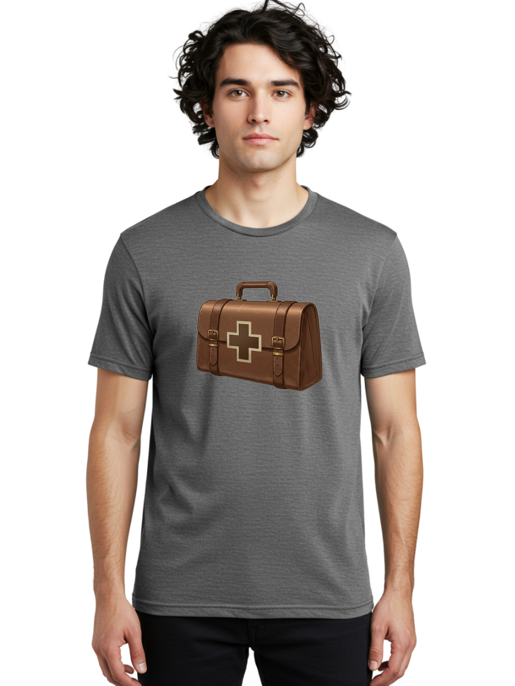 First-Aid-Kit-6 Men'S Graphic Tee, 100% Cotton, Comfortable Casual Summer Wear, Machine Washable, Brown Leather First Aid Kit, Medical Bag, Red Cross Symbol, Emergency Supplies, Healthcare Equipment, Medical Care Baa680
