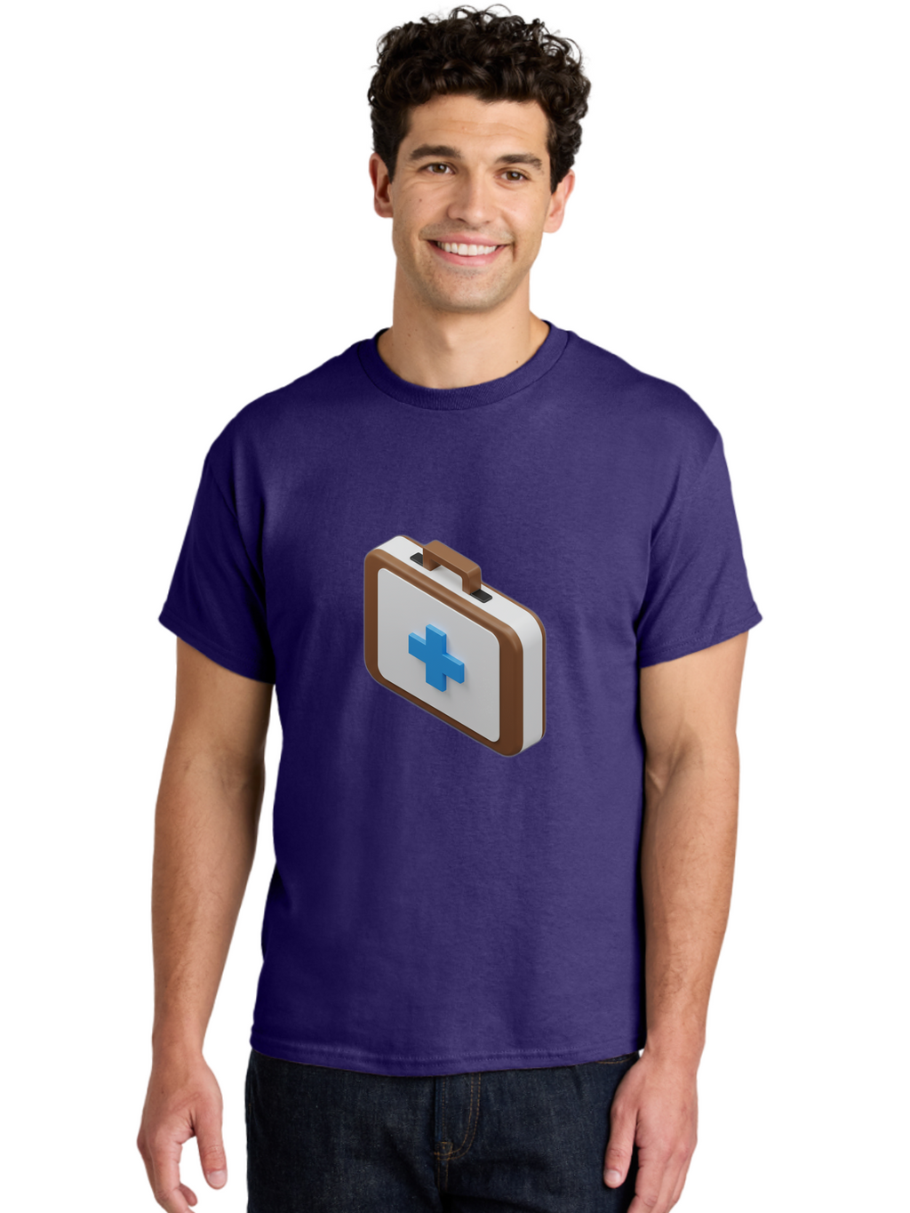 First-Aid-Kit-7 Men'S Graphic Tee, 100% Cotton, Comfortable Casual Summer Wear, Machine Washable, First Aid Kit, Medical Supplies, Health Care, Emergency Preparedness, Blue Cross Symbol, Brown Handle, White Case, Medical Emergency, Baa681