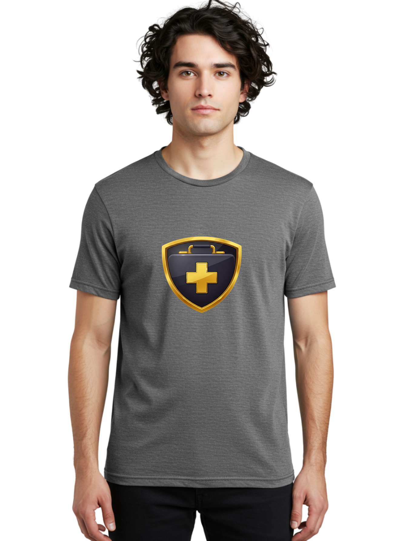 First-Aid-Kit-Shield Men'S Graphic Tee, 100% Cotton, Comfortable Casual Summer Wear, Machine Washable, First Aid Kit, Medical Shield, Healthcare Logo, Gold Cross, Emergency Medical Services, Medical Supplies, Health Protection, Safety Icon Baa684