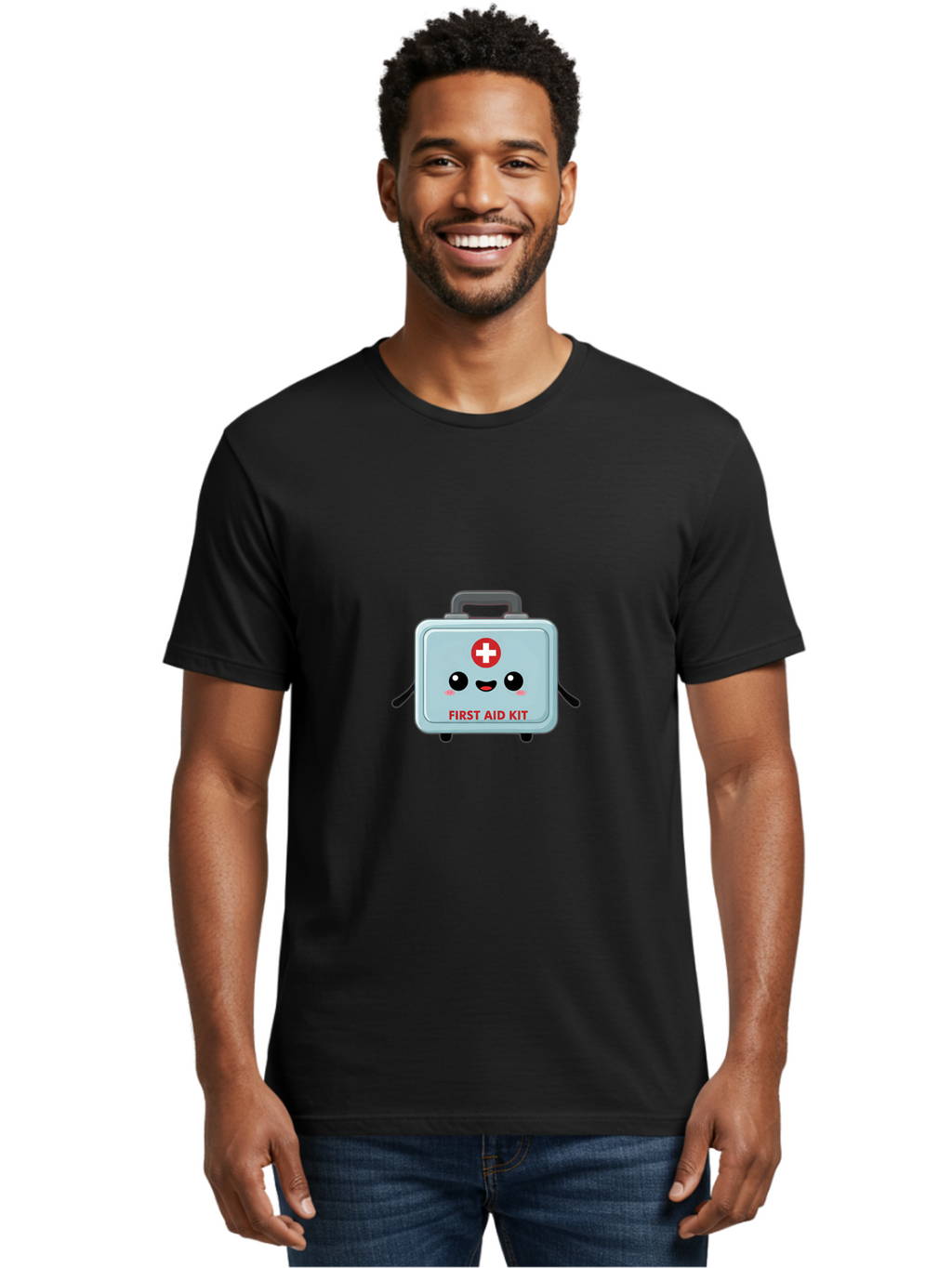 First-Aid-Kit Men'S Graphic Tee, 100% Cotton, Comfortable Casual Summer Wear, Machine Washable, Cartoon First Aid Kit, Cute Character Design, Red Cross Symbol, Medical Kit, Emergency Response, Health And Safety, First Aid Supplies, Baa685