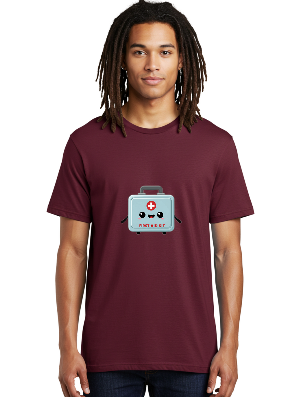 First-Aid-Kit Men'S Graphic Tee, 100% Cotton, Comfortable Casual Summer Wear, Machine Washable, Cartoon First Aid Kit, Cute Character Design, Red Cross Symbol, Medical Kit, Emergency Response, Health And Safety, First Aid Supplies, Baa685