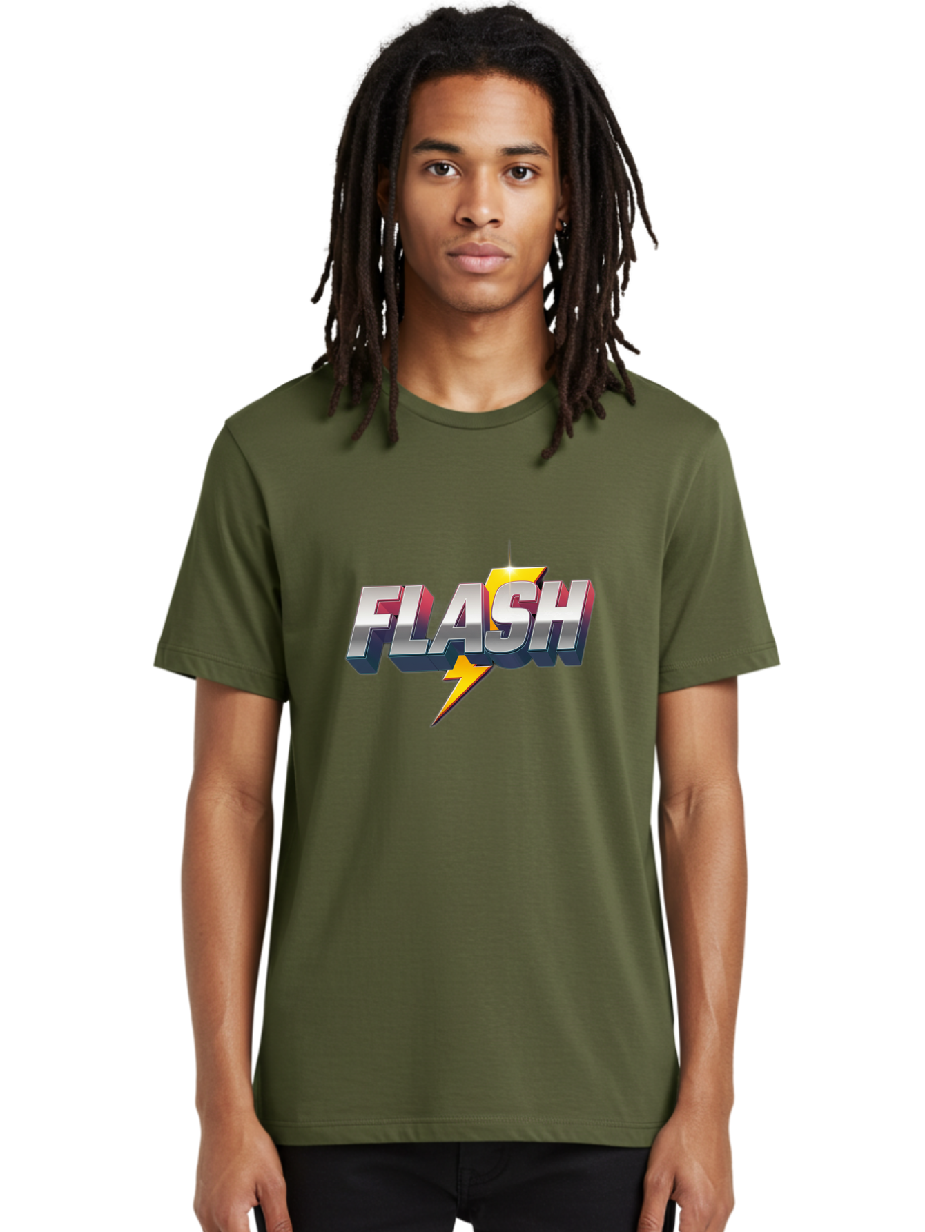 Flash Men'S Graphic Tee, 100% Cotton, Comfortable Casual Summer Wear, Machine Washable, Silver 3D Text, Yellow Lightning Bolt, Super Speed, Superhero Logo, Comic Book Style, Dynamic Graphics, Energetic Vibe, Bold Typography Baa686