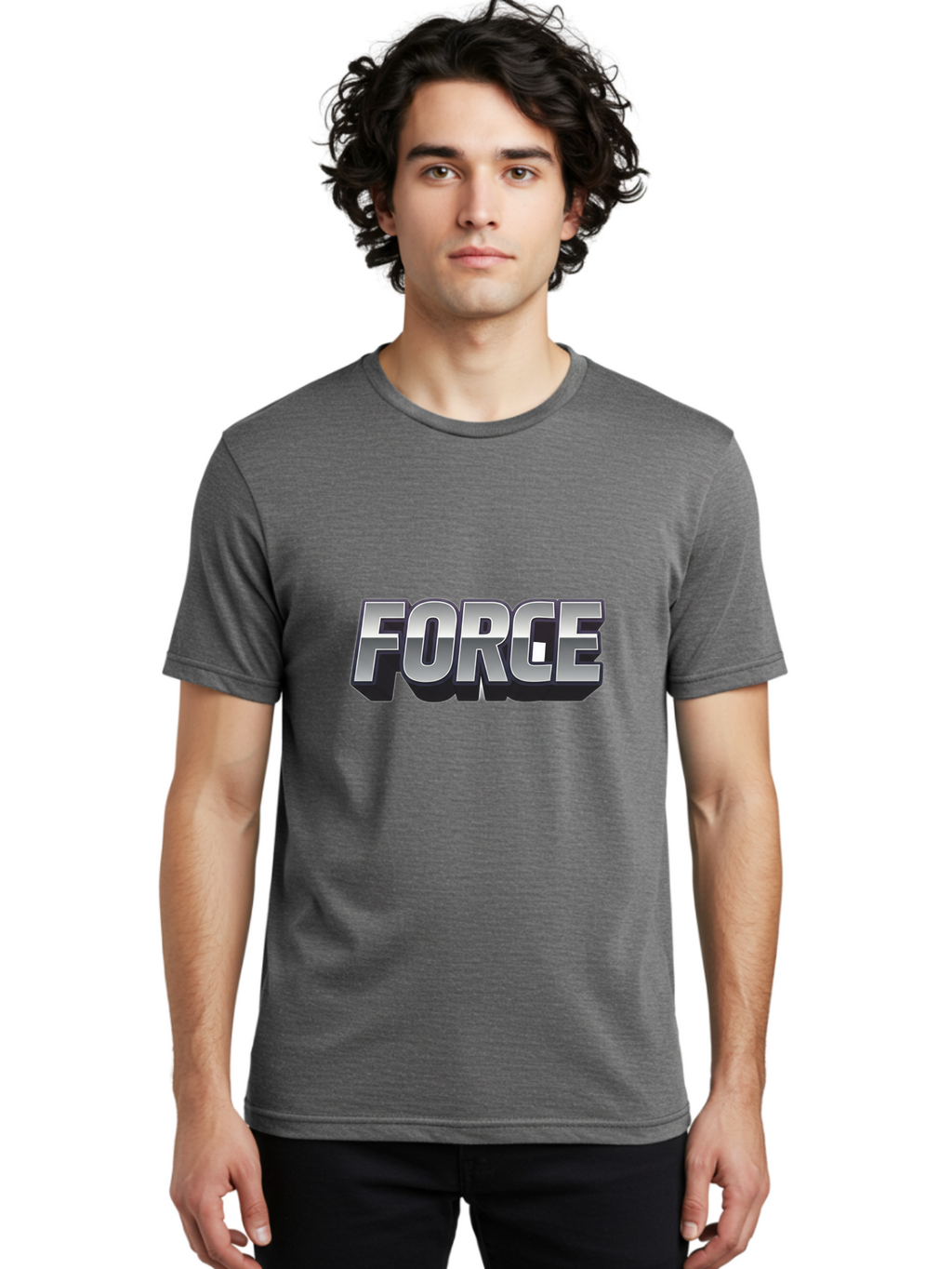 Force Men'S Graphic Tee, 100% Cotton, Comfortable Casual Summer Wear, Machine Washable, Forge Logo, Silver Metallic Text, 3D Effect, Chrome Finish, Bold Typography, Modern Design, Strength Symbol, Power Emblem, Industrial Branding Baa690