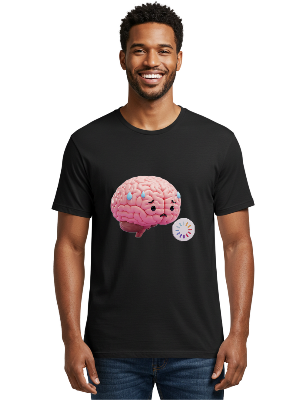Frowning-Brain Men'S Graphic Tee, 100% Cotton, Comfortable Casual Summer Wear, Machine Washable, Cartoon Brain, Sad Face, Blue Tears, Frowning, Unhappy, Circular Color Palette, Brain Model, Emotional Expression, Human Anatomy Baa692