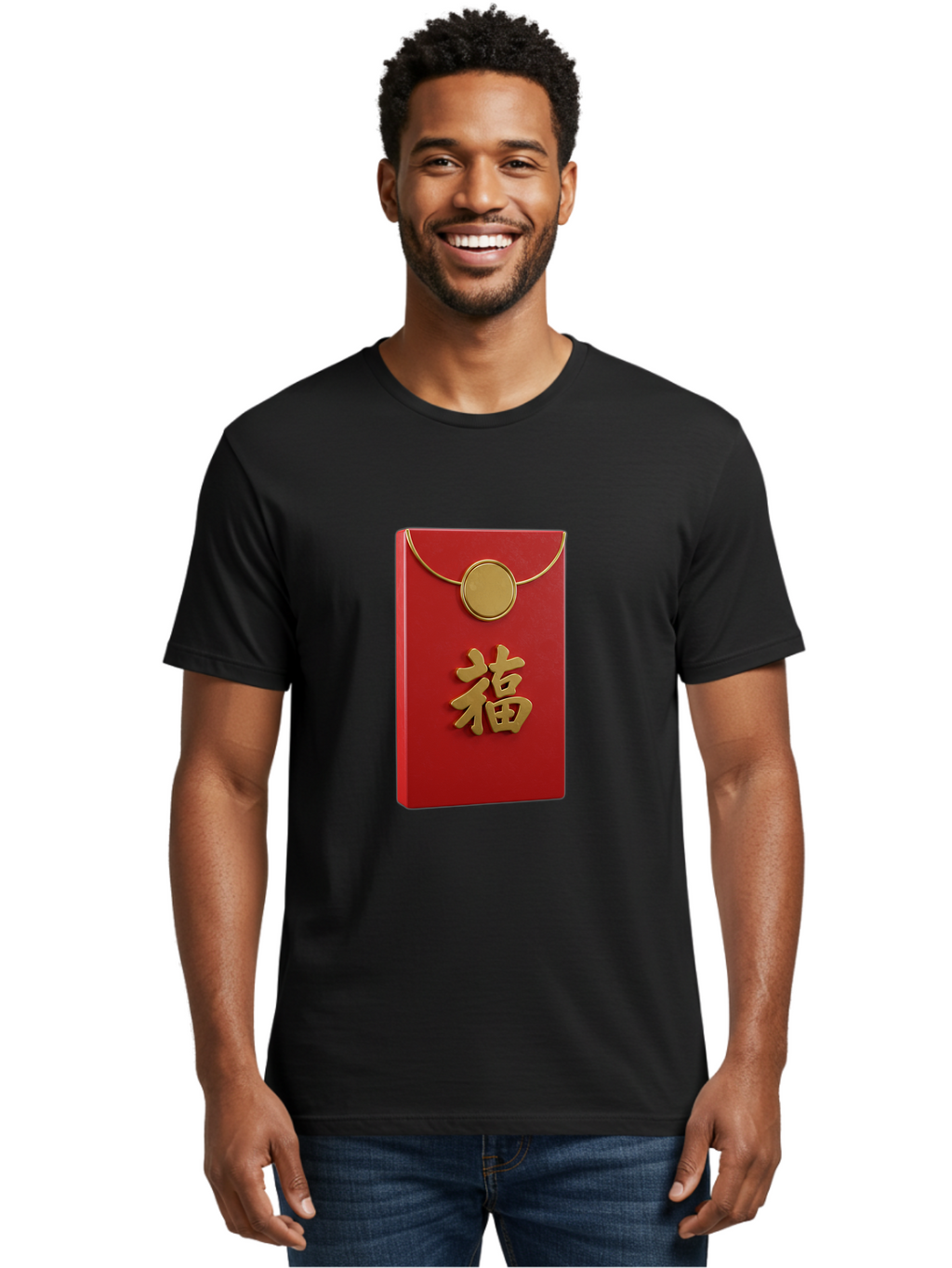 Fu-1 Men'S Graphic Tee, 100% Cotton, Comfortable Casual Summer Wear, Machine Washable, Red Envelope With Gold Seal, Gold Character Fu, Chinese New Year, Lucky Money, Prosperity Symbol, Cultural Heritage, Traditional Gift Baa693