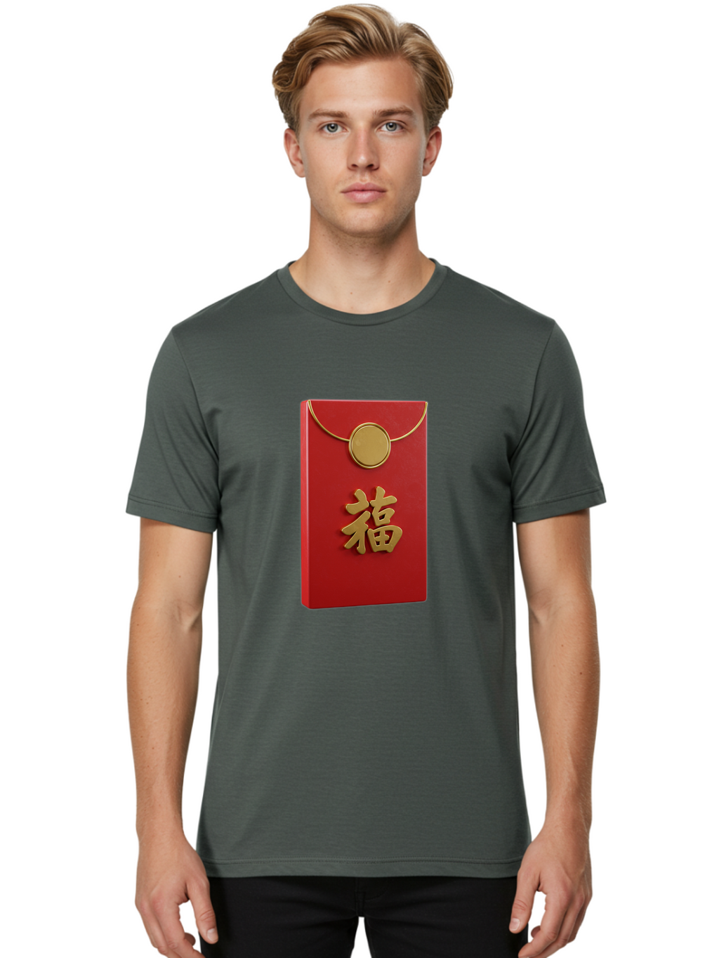 Fu-1 Men'S Graphic Tee, 100% Cotton, Comfortable Casual Summer Wear, Machine Washable, Red Envelope With Gold Seal, Gold Character Fu, Chinese New Year, Lucky Money, Prosperity Symbol, Cultural Heritage, Traditional Gift Baa693