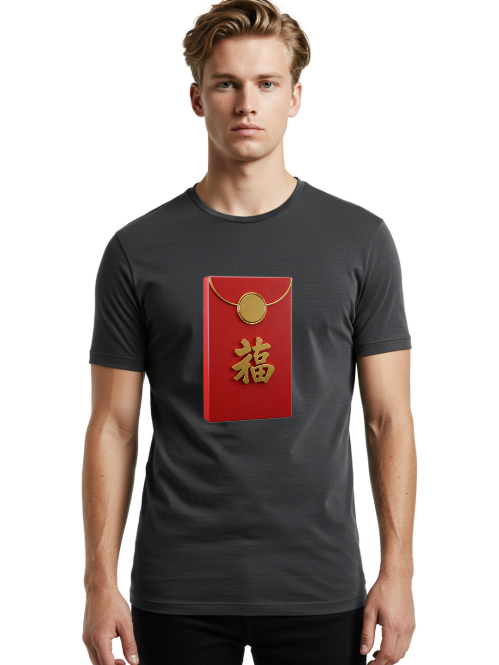 Fu-1 Men'S Graphic Tee, 100% Cotton, Comfortable Casual Summer Wear, Machine Washable, Red Envelope With Gold Seal, Gold Character Fu, Chinese New Year, Lucky Money, Prosperity Symbol, Cultural Heritage, Traditional Gift Baa693