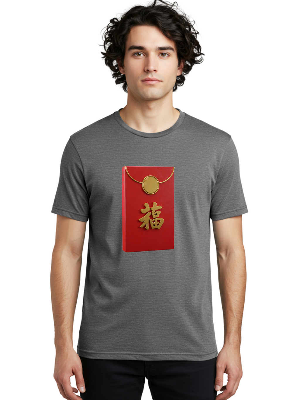 Fu-1 Men'S Graphic Tee, 100% Cotton, Comfortable Casual Summer Wear, Machine Washable, Red Envelope With Gold Seal, Gold Character Fu, Chinese New Year, Lucky Money, Prosperity Symbol, Cultural Heritage, Traditional Gift Baa693
