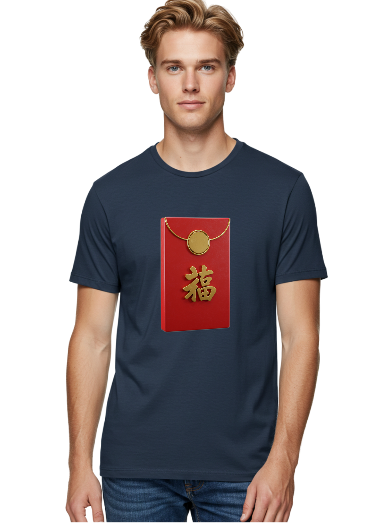 Fu-1 Men'S Graphic Tee, 100% Cotton, Comfortable Casual Summer Wear, Machine Washable, Red Envelope With Gold Seal, Gold Character Fu, Chinese New Year, Lucky Money, Prosperity Symbol, Cultural Heritage, Traditional Gift Baa693