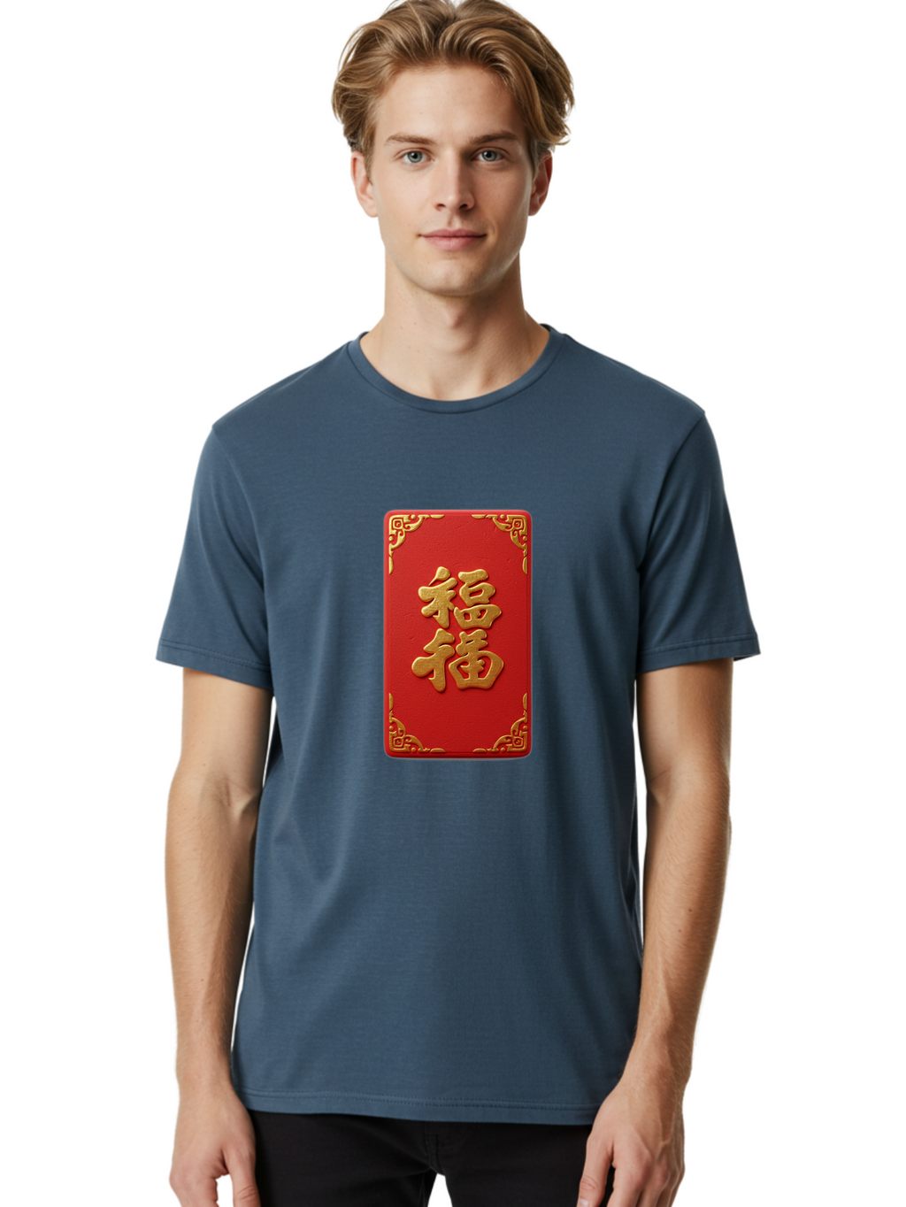 Fu-3 Men'S Graphic Tee, 100% Cotton, Comfortable Casual Summer Wear, Machine Washable, Red Envelope, Gold Trim, Chinese New Year, Good Fortune, Prosperity, Luck, Traditional Culture, Chinese Character Baa695