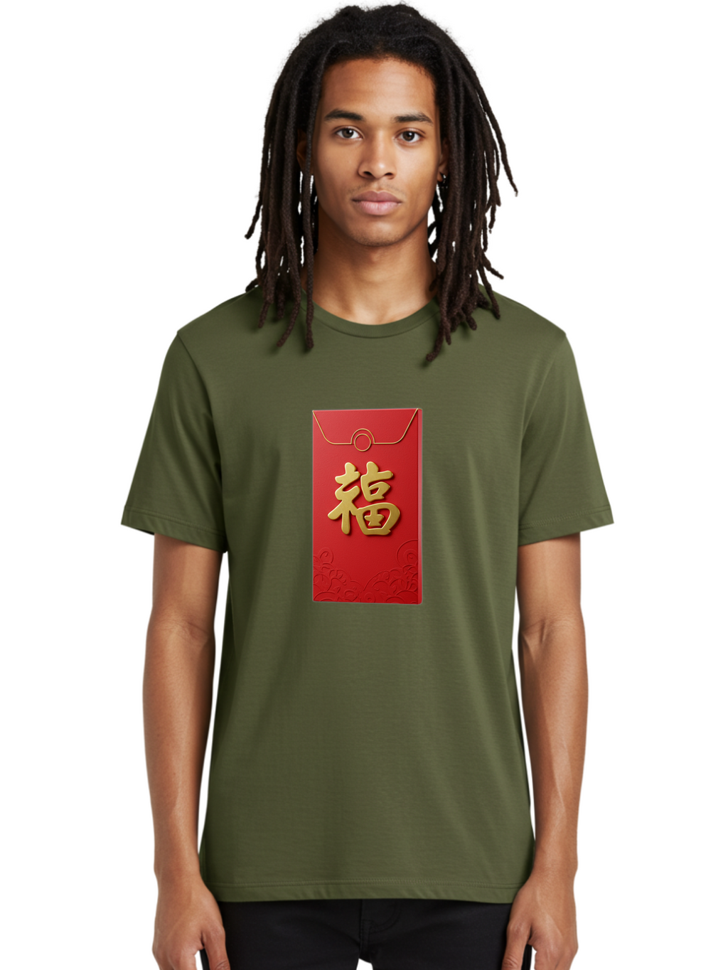 Fu-4 Men'S Graphic Tee, 100% Cotton, Comfortable Casual Summer Wear, Machine Washable, Red Envelope, Gold Character, Chinese New Year, Lucky Money, Prosperity Symbol, Cultural Tradition, Festive Gift, Auspicious Charm Baa696