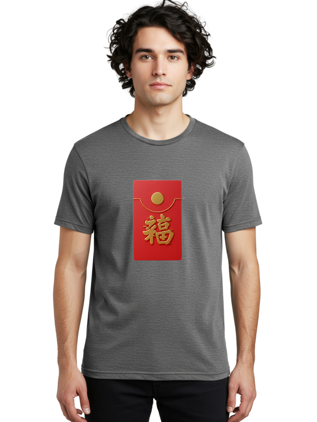 Fu-5 Men'S Graphic Tee, 100% Cotton, Comfortable Casual Summer Wear, Machine Washable, Red Envelope With Gold Seal, Chinese New Year, Prosperity Symbol, Good Fortune, Lucky Money, Cultural Tradition, Festive Gift Baa697