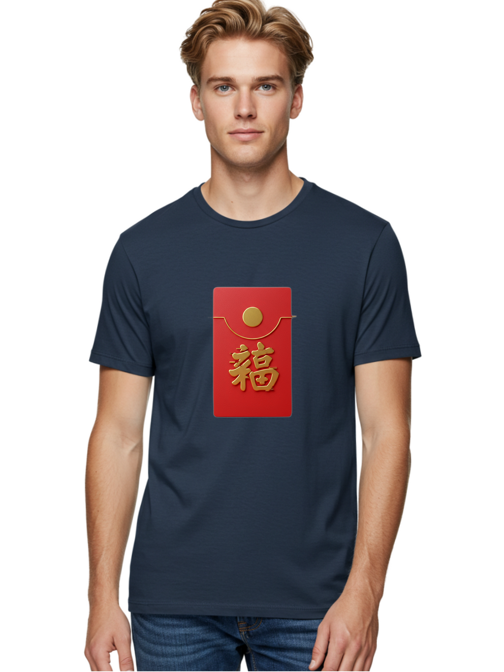 Fu-5 Men'S Graphic Tee, 100% Cotton, Comfortable Casual Summer Wear, Machine Washable, Red Envelope With Gold Seal, Chinese New Year, Prosperity Symbol, Good Fortune, Lucky Money, Cultural Tradition, Festive Gift Baa697