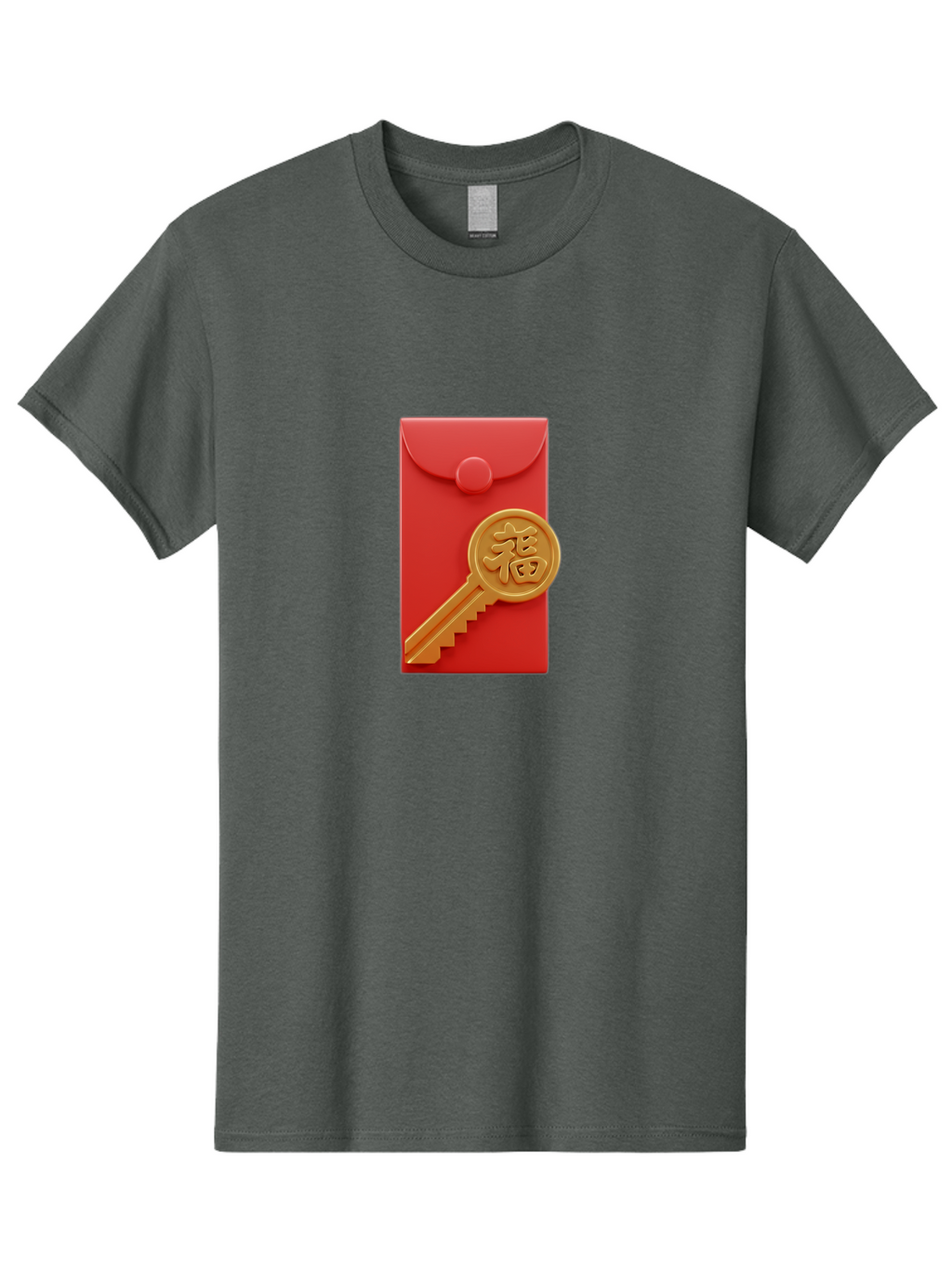 Fu-Key-Envelope Men'S Graphic Tee, 100% Cotton, Comfortable Casual Summer Wear, Machine Washable, Red Envelope, Gold Key, Chinese Character, Fu Symbol, Prosperity, Good Fortune, Luck, Chinese New Year, Gift Baa701
