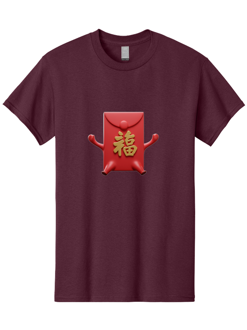 Fu-Lu Men'S Graphic Tee, 100% Cotton, Comfortable Casual Summer Wear, Machine Washable, Red Envelope Character, Chinese New Year, Hongbao Design, Playful Animation, Gold Chinese Characters, Cultural Symbol, Festive Greeting, Lucky Money Baa702