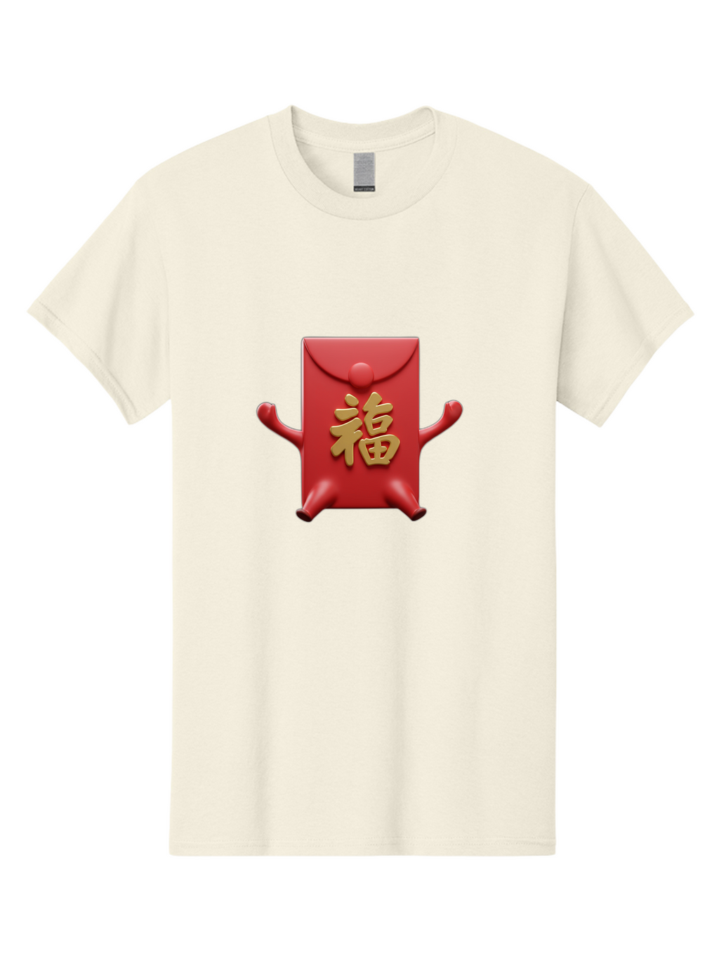 Fu-Lu Men'S Graphic Tee, 100% Cotton, Comfortable Casual Summer Wear, Machine Washable, Red Envelope Character, Chinese New Year, Hongbao Design, Playful Animation, Gold Chinese Characters, Cultural Symbol, Festive Greeting, Lucky Money Baa702