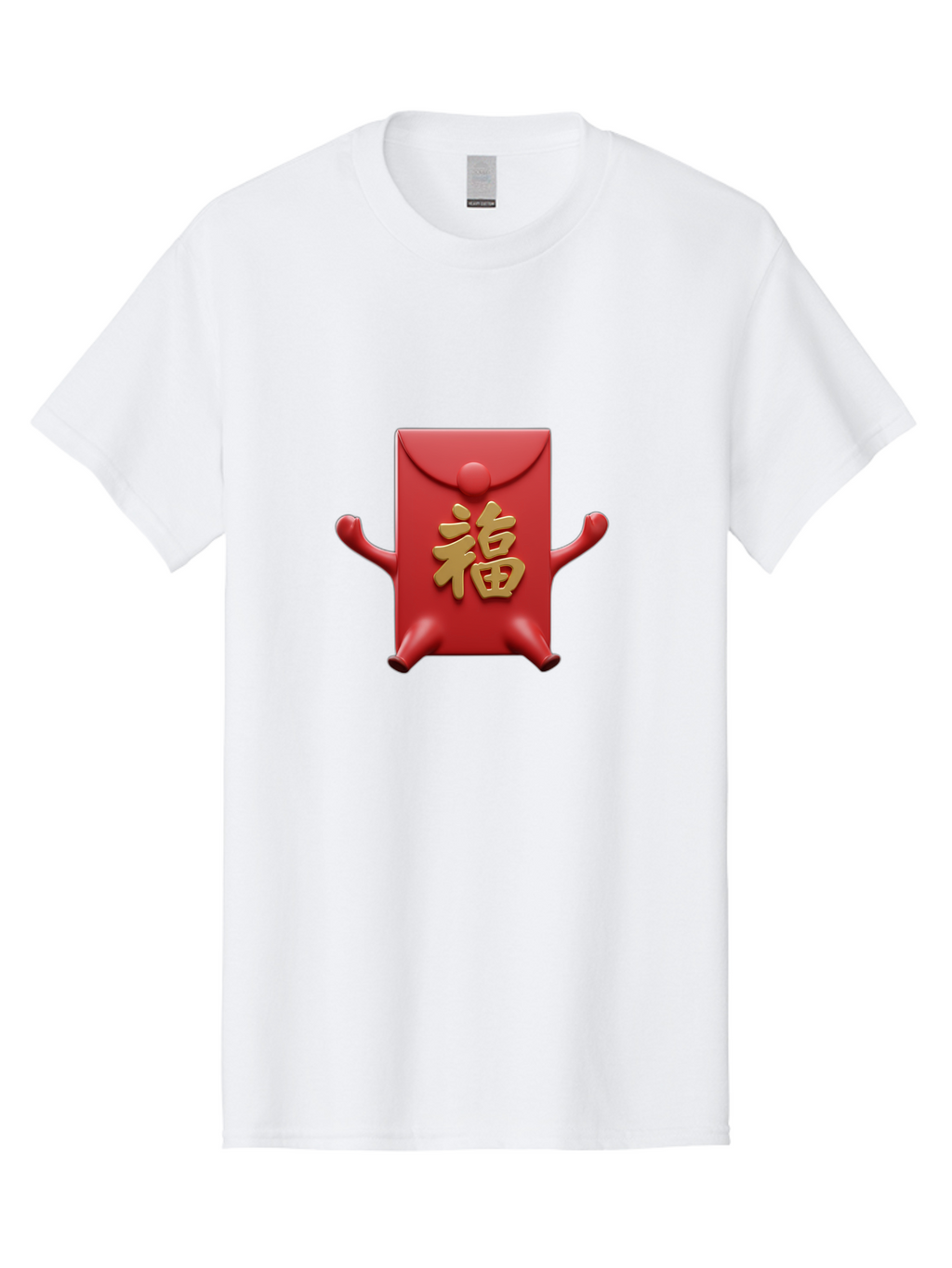 Fu-Lu Men'S Graphic Tee, 100% Cotton, Comfortable Casual Summer Wear, Machine Washable, Red Envelope Character, Chinese New Year, Hongbao Design, Playful Animation, Gold Chinese Characters, Cultural Symbol, Festive Greeting, Lucky Money Baa702