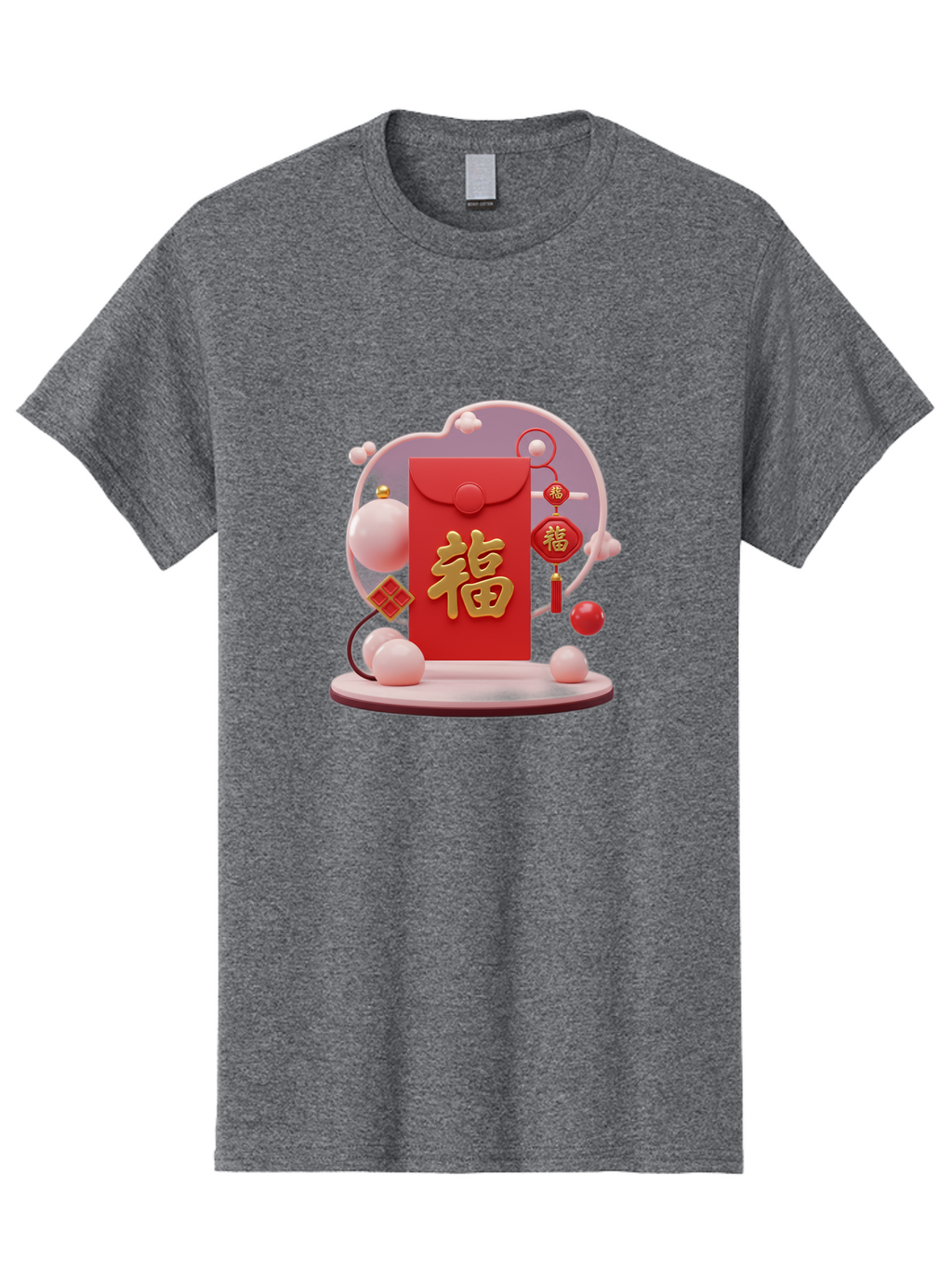 Fu-Red-Envelope Men'S Graphic Tee, 100% Cotton, Comfortable Casual Summer Wear, Machine Washable, Red Envelope, Chinese New Year, Fu Character, Gold Symbol, Traditional Decoration, Cultural Heritage, Prosperity, Good Fortune, Baa704