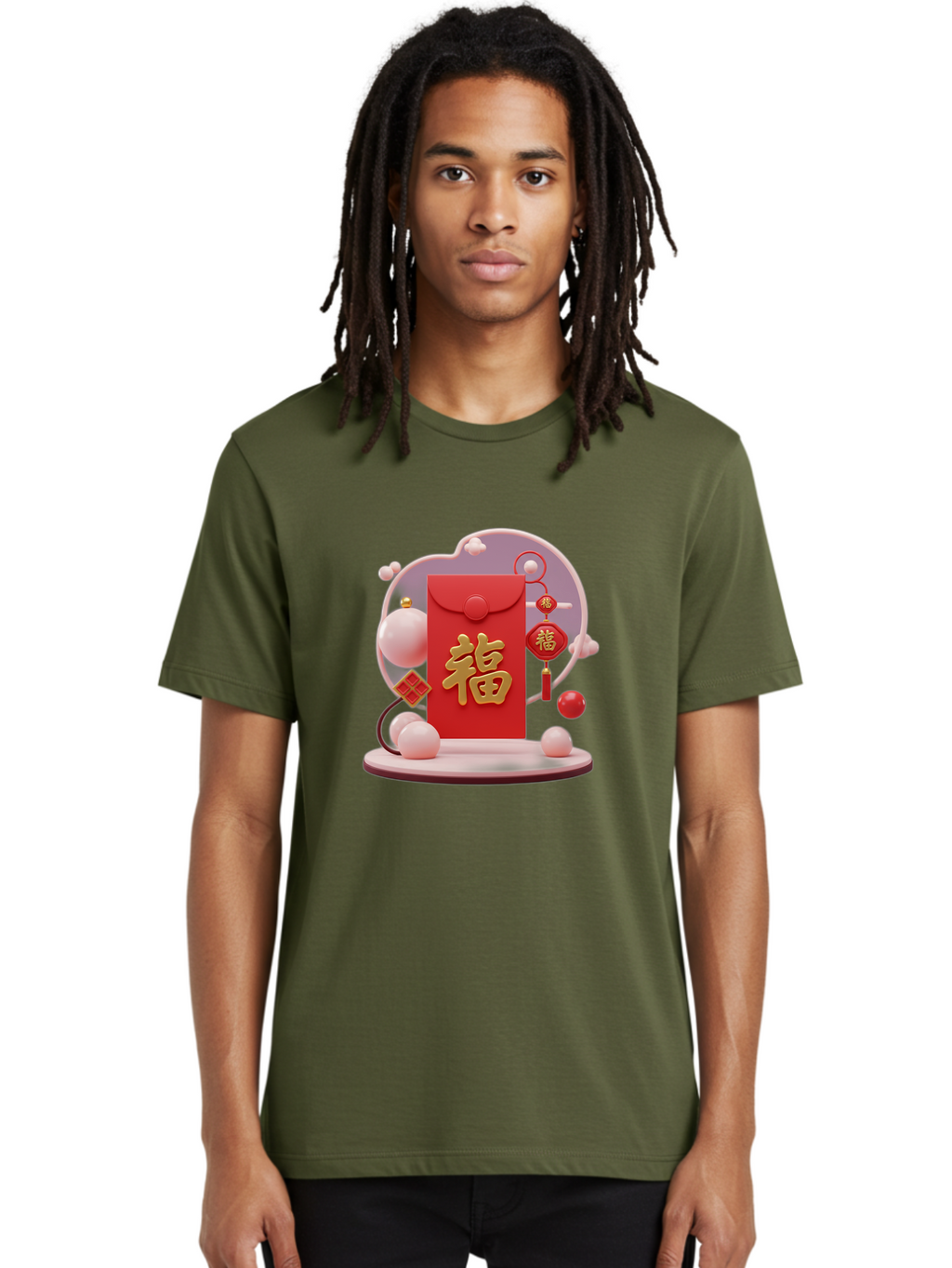 Fu-Red-Envelope Men'S Graphic Tee, 100% Cotton, Comfortable Casual Summer Wear, Machine Washable, Red Envelope, Chinese New Year, Fu Character, Gold Symbol, Traditional Decoration, Cultural Heritage, Prosperity, Good Fortune, Baa704
