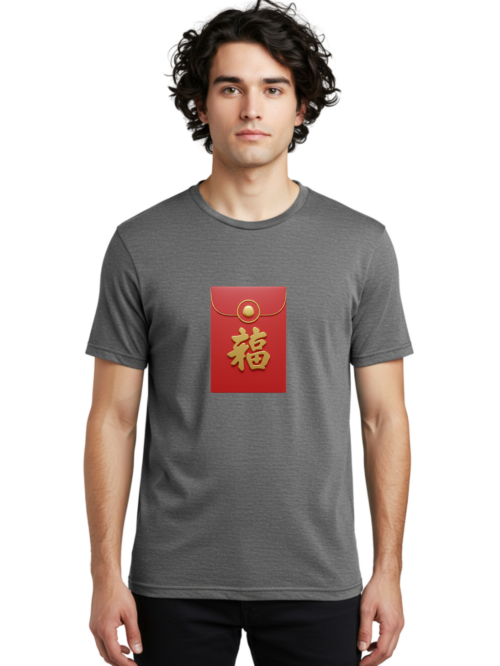 Fu Men'S Graphic Tee, 100% Cotton, Comfortable Casual Summer Wear, Machine Washable, Red Envelope With Gold Clasp, Chinese Character For Good Fortune, Fu Symbol, Gold Accents, Traditional Chinese Gift, Auspicious Symbol, Lucky Charm, Baa705