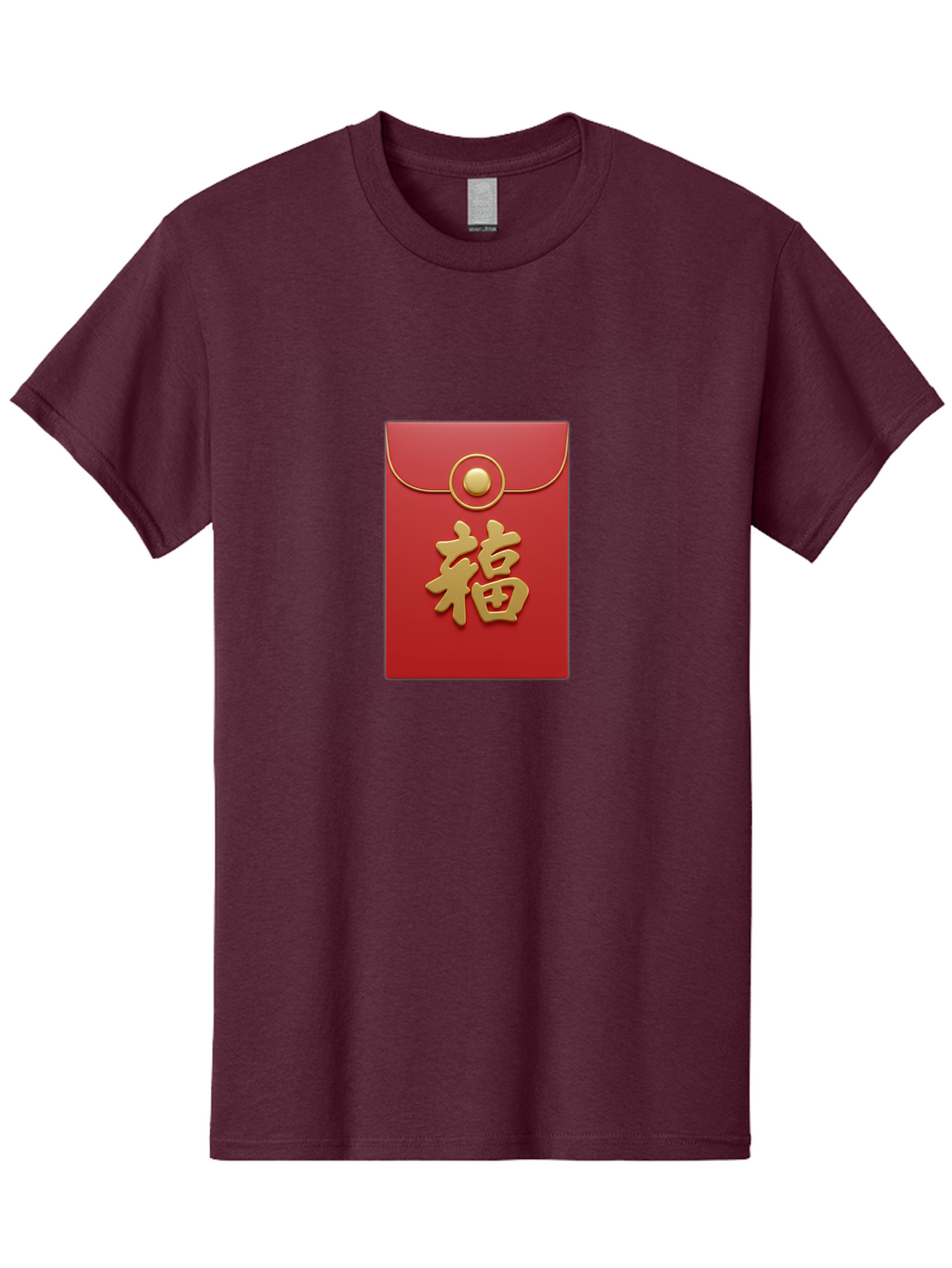 Fu Men'S Graphic Tee, 100% Cotton, Comfortable Casual Summer Wear, Machine Washable, Red Envelope With Gold Clasp, Chinese Character For Good Fortune, Fu Symbol, Gold Accents, Traditional Chinese Gift, Auspicious Symbol, Lucky Charm, Baa705