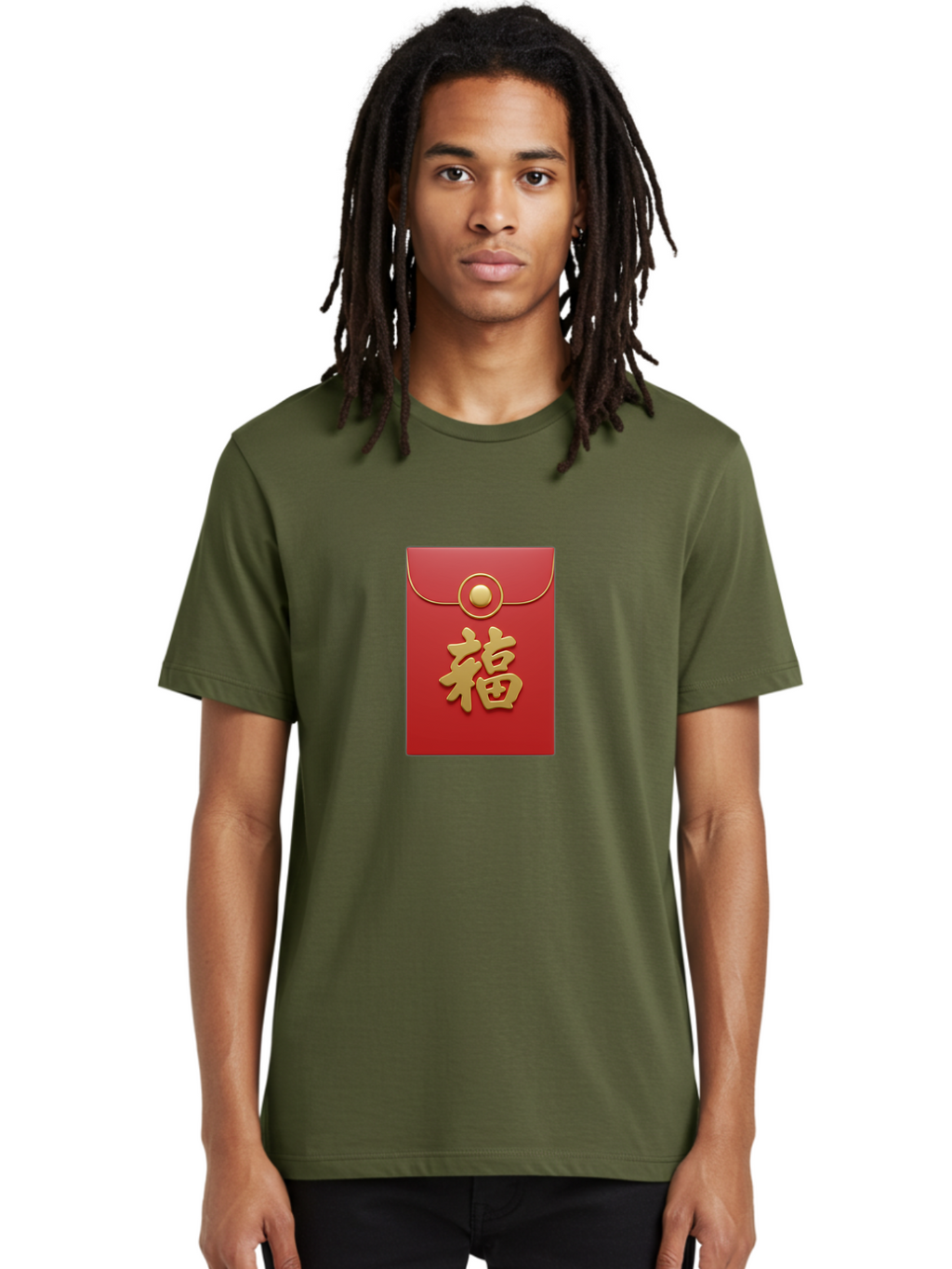 Fu Men'S Graphic Tee, 100% Cotton, Comfortable Casual Summer Wear, Machine Washable, Red Envelope With Gold Clasp, Chinese Character For Good Fortune, Fu Symbol, Gold Accents, Traditional Chinese Gift, Auspicious Symbol, Lucky Charm, Baa705