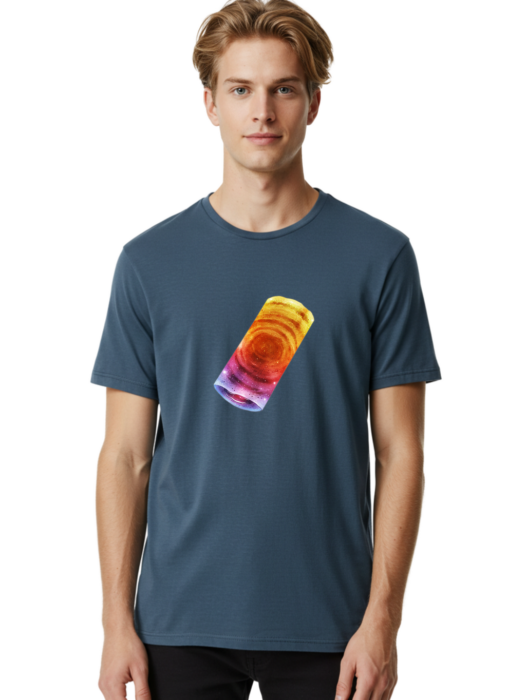 Galaxy-Dosa Men'S Graphic Tee, 100% Cotton, Comfortable Casual Summer Wear, Machine Washable, Cinnamon Swirl Pastry, Sweet Treat, Baked Goods, Delicious Dessert, Swirly Design, Orange And Purple Hues, Sweet Aroma, Tasty Pastry Baa706