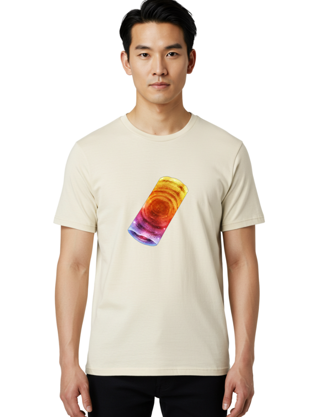 Galaxy-Dosa Men'S Graphic Tee, 100% Cotton, Comfortable Casual Summer Wear, Machine Washable, Cinnamon Swirl Pastry, Sweet Treat, Baked Goods, Delicious Dessert, Swirly Design, Orange And Purple Hues, Sweet Aroma, Tasty Pastry Baa706