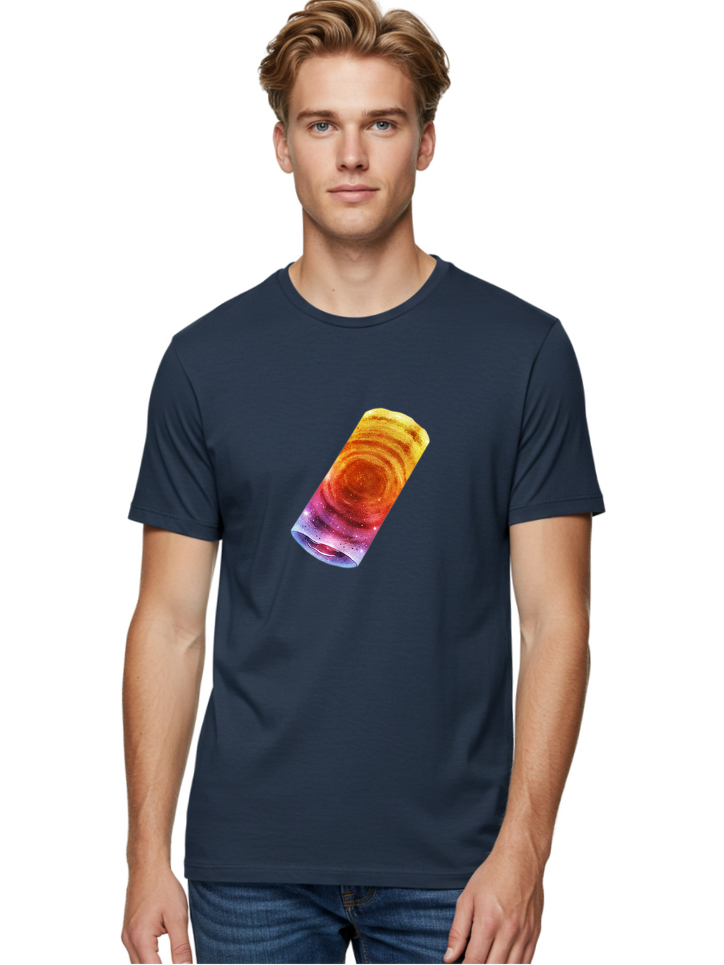 Galaxy-Dosa Men'S Graphic Tee, 100% Cotton, Comfortable Casual Summer Wear, Machine Washable, Cinnamon Swirl Pastry, Sweet Treat, Baked Goods, Delicious Dessert, Swirly Design, Orange And Purple Hues, Sweet Aroma, Tasty Pastry Baa706