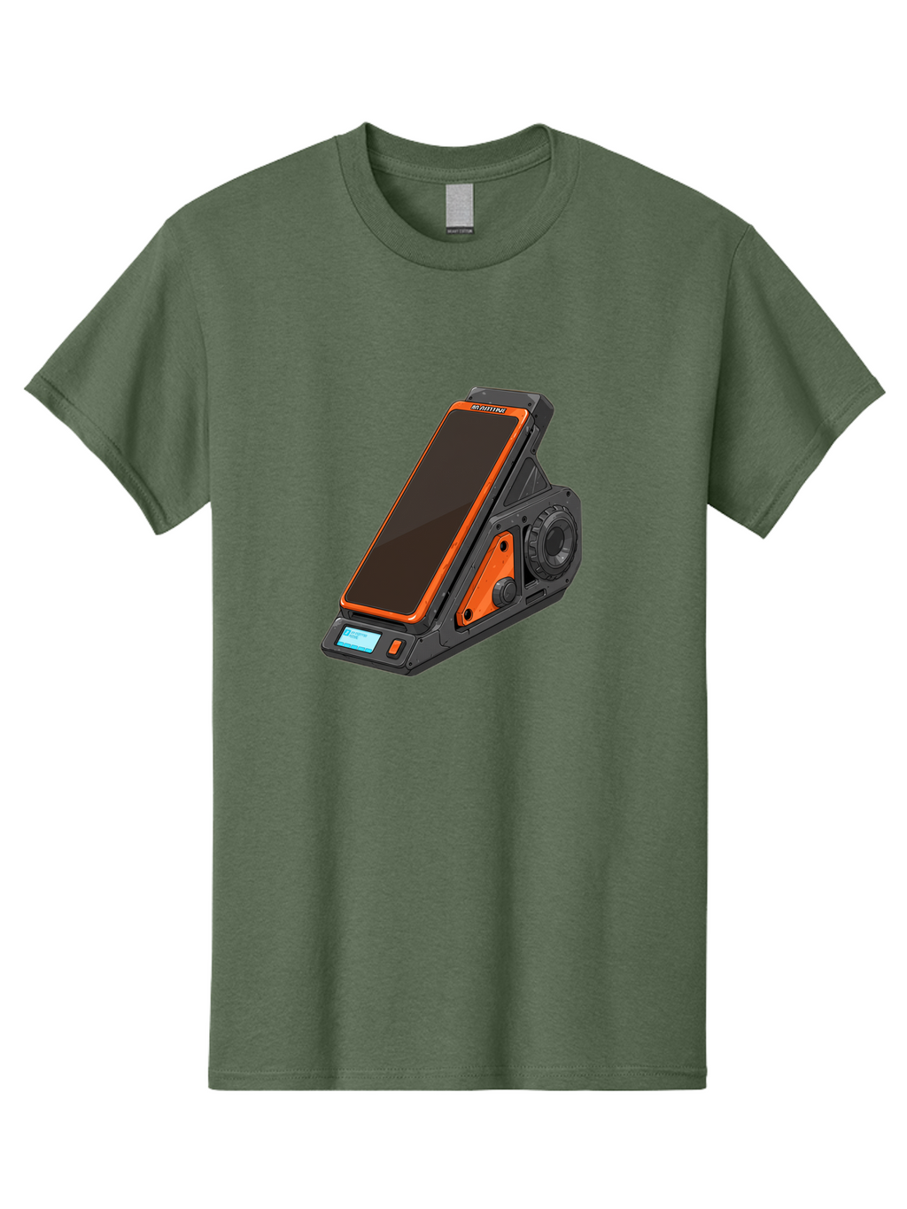 Gaming-Phone-Holder Men'S Graphic Tee, 100% Cotton, Comfortable Casual Summer Wear, Machine Washable, Smartphone With Gaming Features, Orange Accents, Black Design, Futuristic Technology, Gaming Phone, High-Performance Device, Baa708