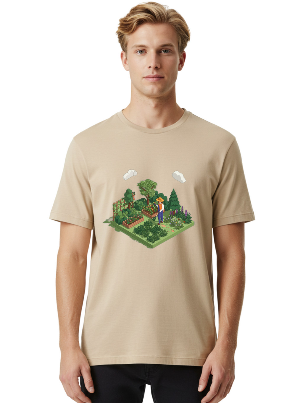 Gardener-In-Garden Men'S Graphic Tee, 100% Cotton, Comfortable Casual Summer Wear, Machine Washable, Gardener Tending Plants, Lush Greenery, Vibrant Flowers, Serene Atmosphere, Gardening Activities, Outdoor Space, Cultivating Nature, Baa715