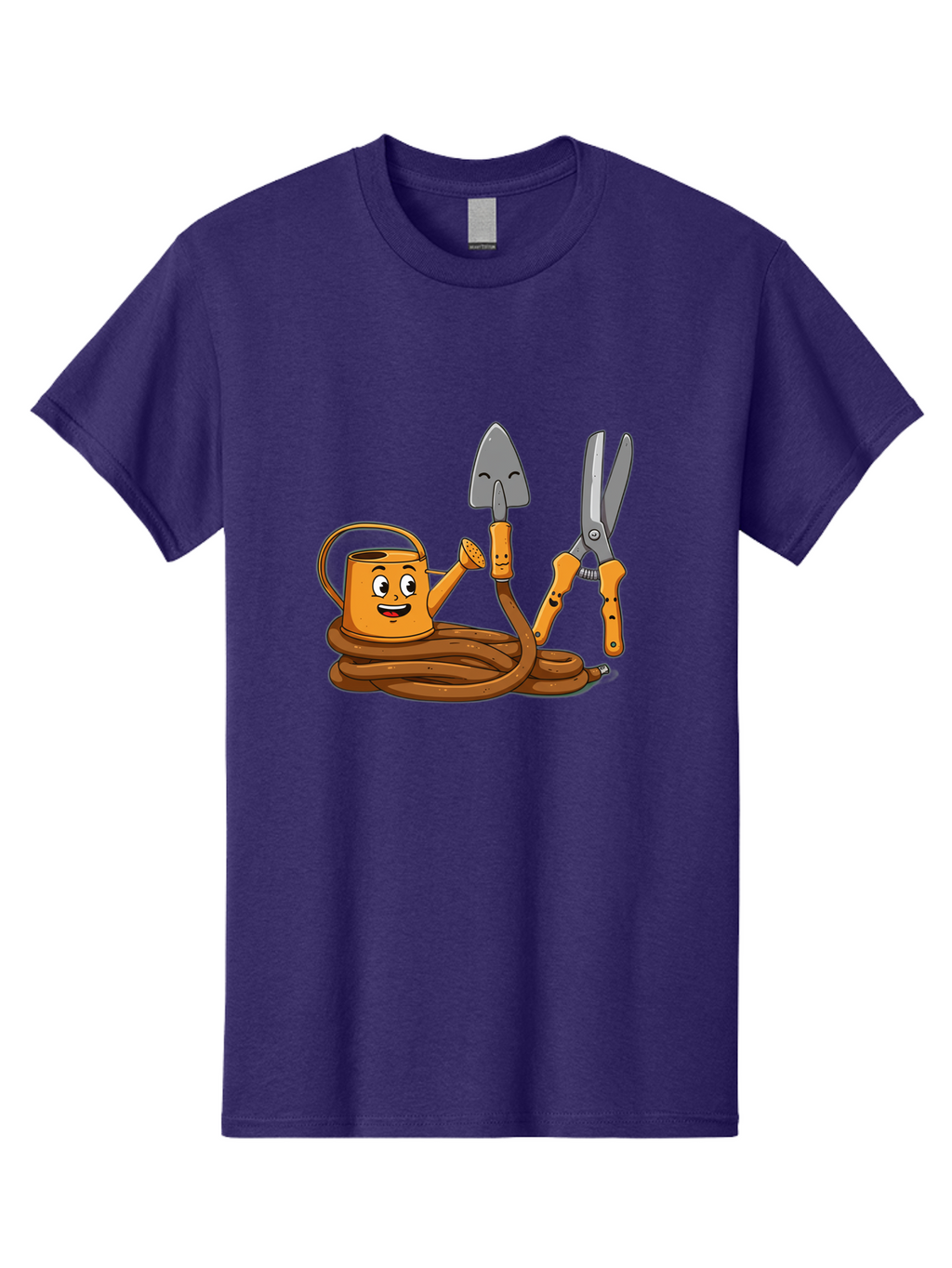 Gardening-Tools-1 Men'S Graphic Tee, 100% Cotton, Comfortable Casual Summer Wear, Machine Washable, Cartoon Watering Can, Gardening Tools, Trowel, Pruning Shears, Hose, Gardening Supplies, Garden Accessories, Plant Care, Funny Character Baa721