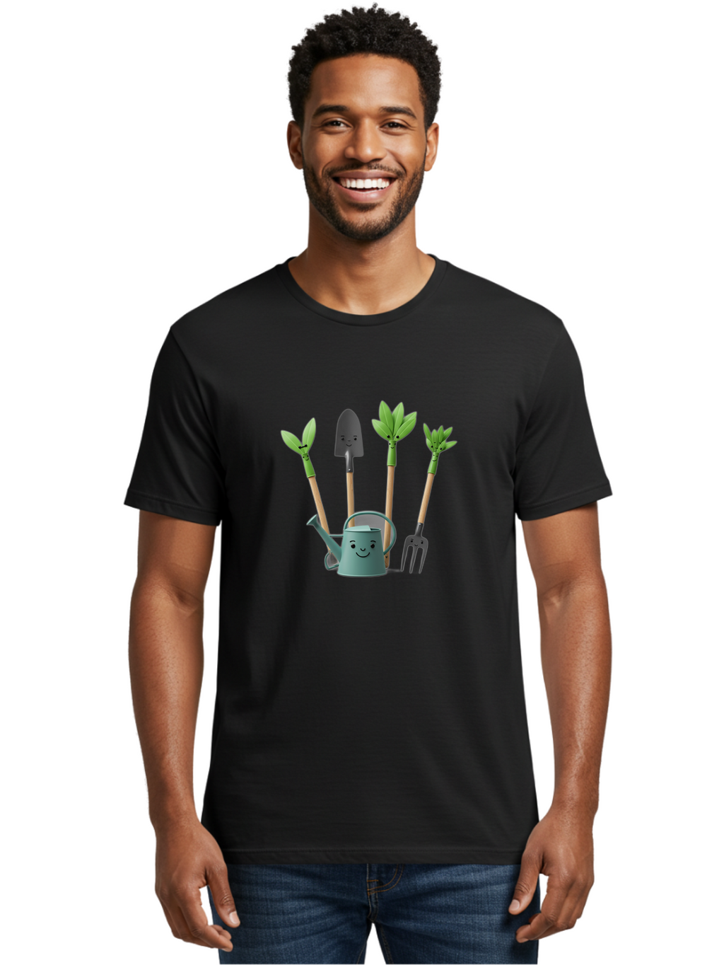 Gardening-Tools-3 Men'S Graphic Tee, 100% Cotton, Comfortable Casual Summer Wear, Machine Washable, Gardening Tools, Watering Can, Garden Shovel, Garden Pitchfork, Bamboo Shoots, Gardening Supplies, Gardening Accessories, Cartoon Gardening Baa723