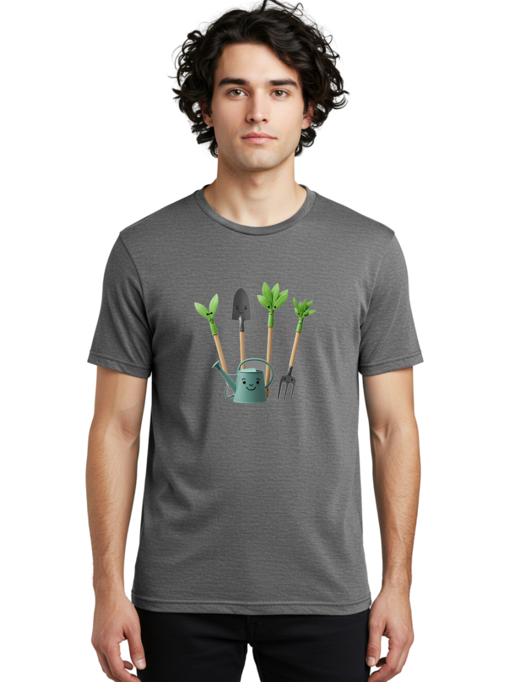 Gardening-Tools-3 Men'S Graphic Tee, 100% Cotton, Comfortable Casual Summer Wear, Machine Washable, Gardening Tools, Watering Can, Garden Shovel, Garden Pitchfork, Bamboo Shoots, Gardening Supplies, Gardening Accessories, Cartoon Gardening Baa723
