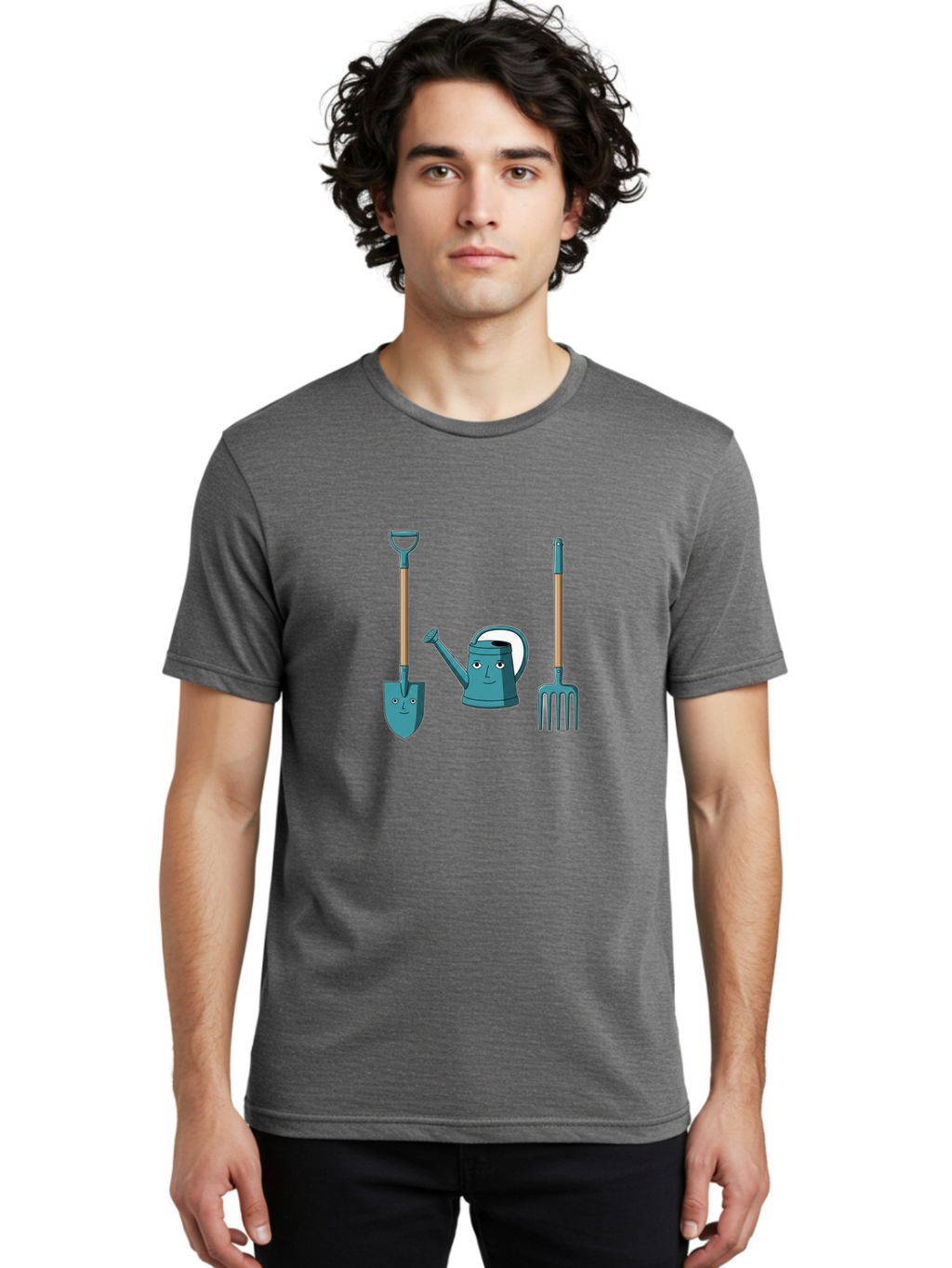 Gardening-Tools-6 Men'S Graphic Tee, 100% Cotton, Comfortable Casual Summer Wear, Machine Washable, Shovel, Watering Can, Pitchfork, Gardening Tools, Cartoon Characters, Garden Supplies, Gardening Equipment, Nursery Tools, Yard Work Baa726