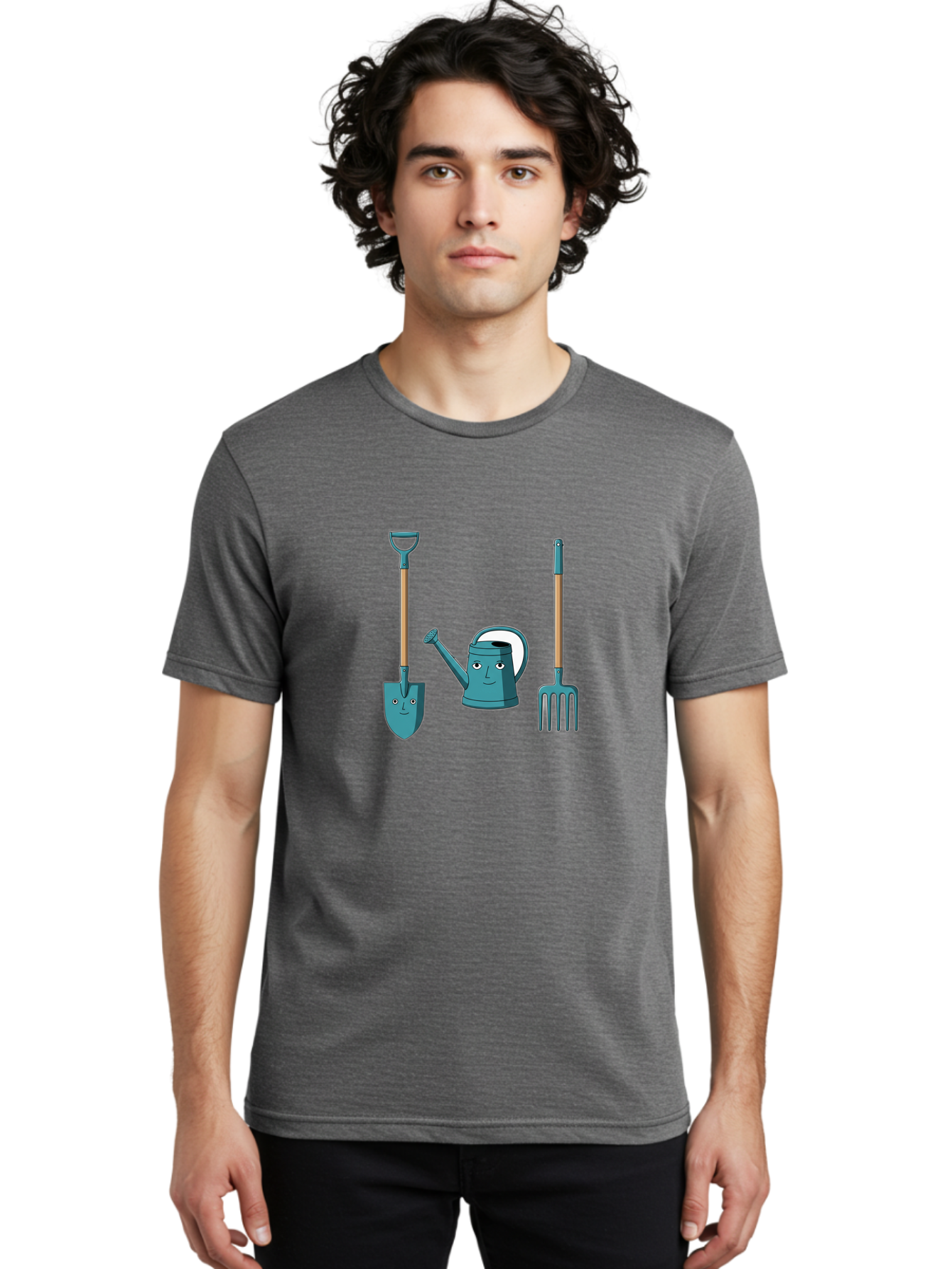 Gardening-Tools-6 Men'S Graphic Tee, 100% Cotton, Comfortable Casual Summer Wear, Machine Washable, Shovel, Watering Can, Pitchfork, Gardening Tools, Cartoon Characters, Garden Supplies, Gardening Equipment, Nursery Tools, Yard Work Baa726