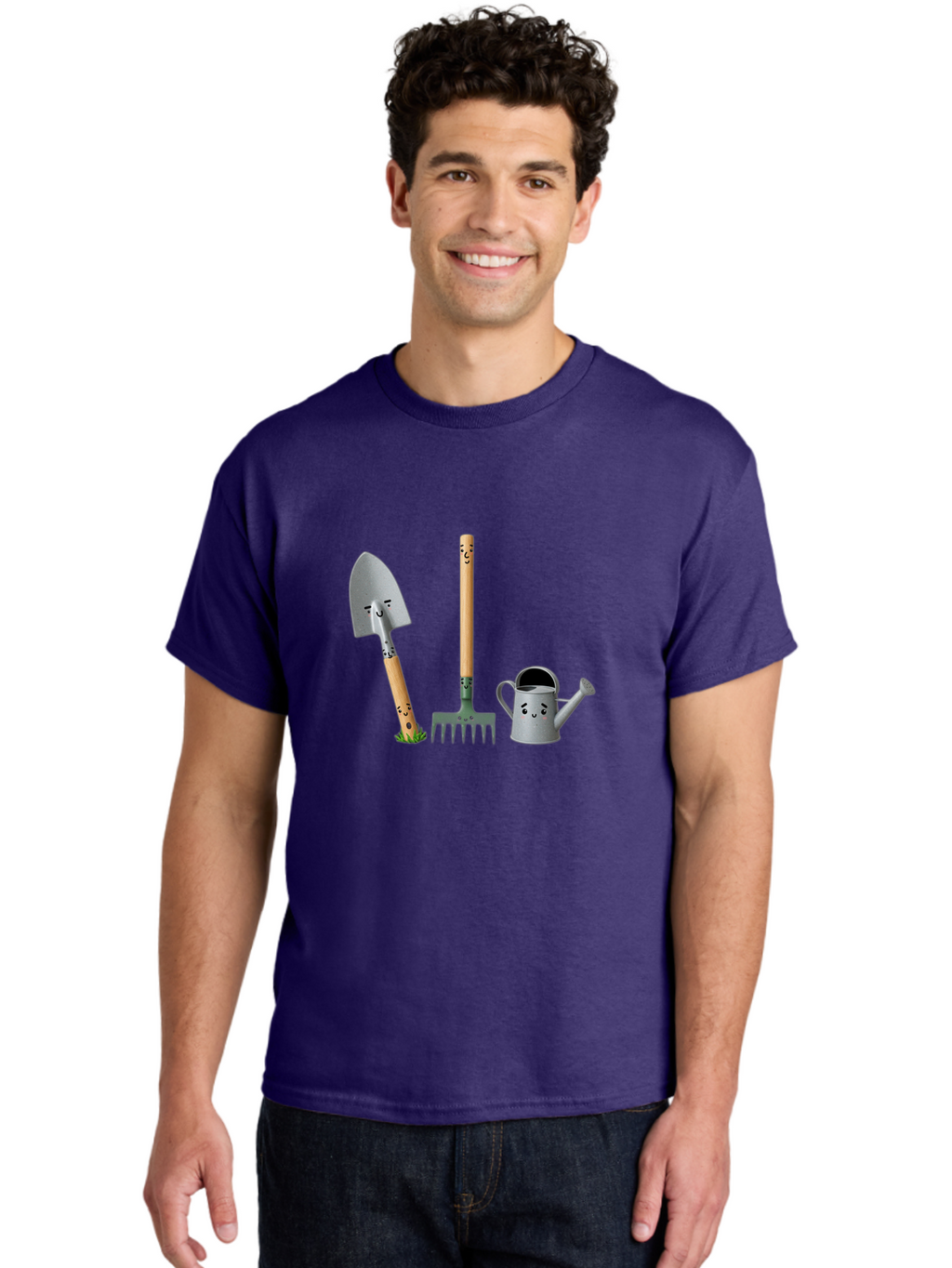 Gardening-Tools-7 Men'S Graphic Tee, 100% Cotton, Comfortable Casual Summer Wear, Machine Washable, Gardening Shovel, Garden Fork, Watering Can, Gardening Equipment, Friendly Tools, Anthropomorphic Objects, Nursery Supplies, Baa727