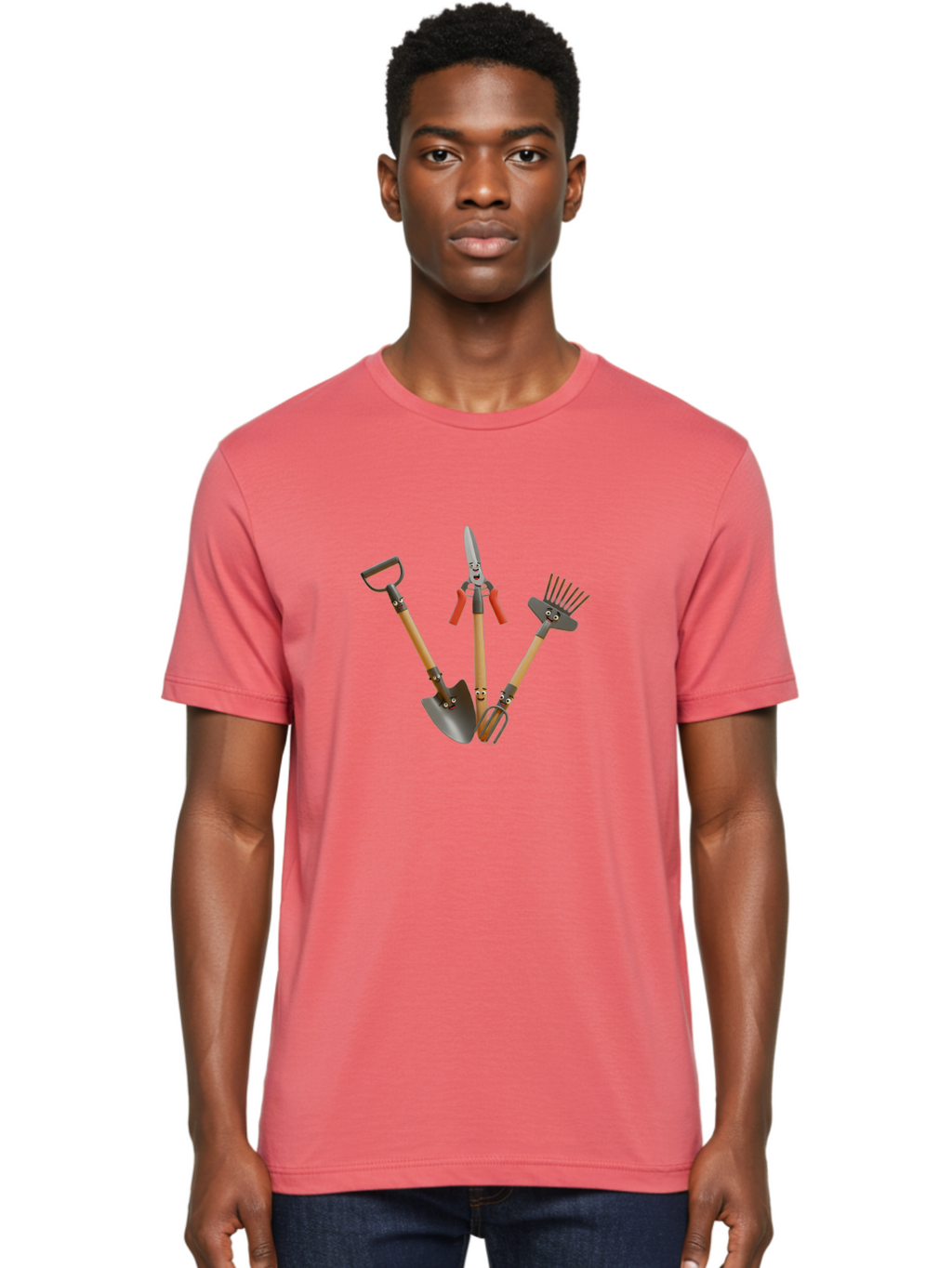 Gardening-Tools-8 Men'S Graphic Tee, 100% Cotton, Comfortable Casual Summer Wear, Machine Washable, Gardening Tools, Shovel, Rake, Cultivator, Anthropomorphic Gardening Tools, Gardening Equipment, Cartoonish Gardening, Funny Gardening Tools, Baa728