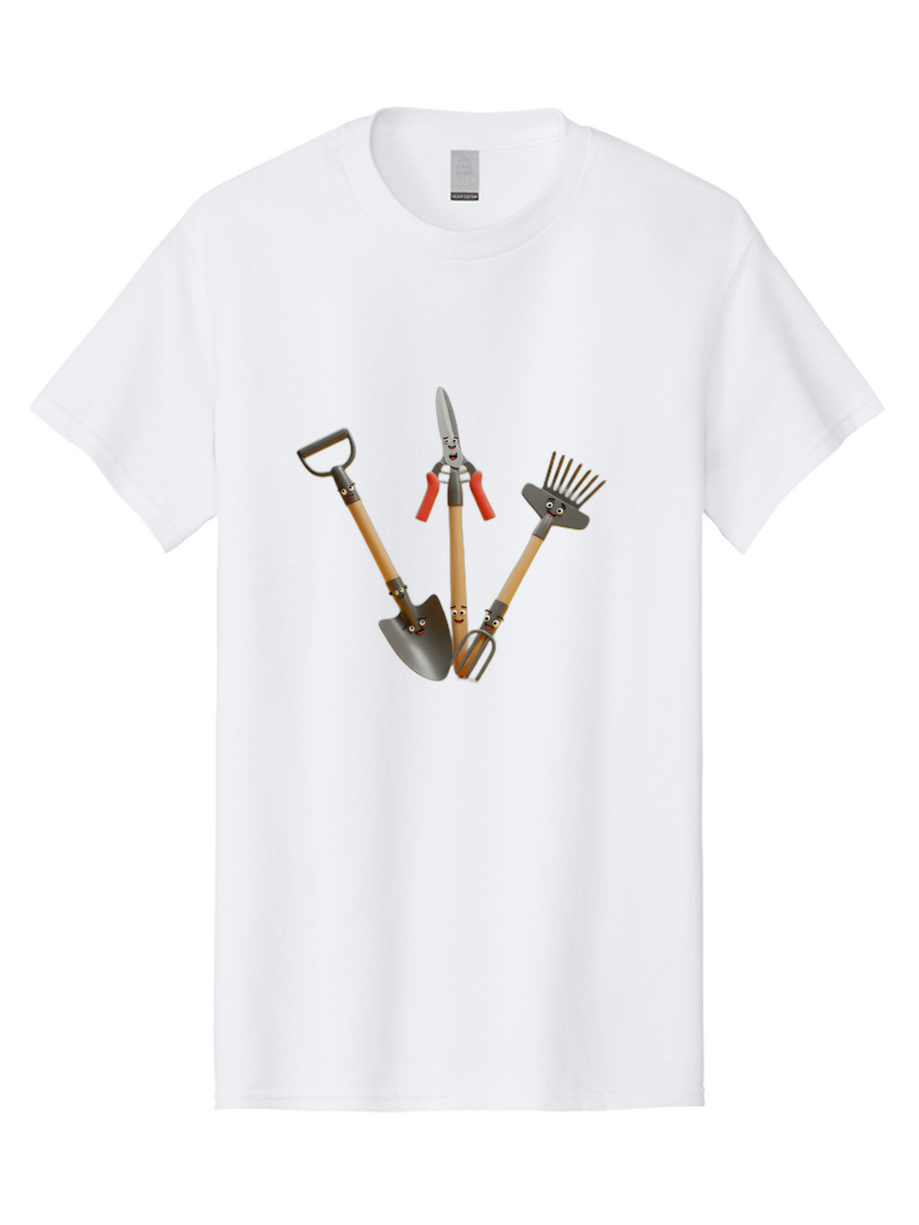 Gardening-Tools-8 Men'S Graphic Tee, 100% Cotton, Comfortable Casual Summer Wear, Machine Washable, Gardening Tools, Shovel, Rake, Cultivator, Anthropomorphic Gardening Tools, Gardening Equipment, Cartoonish Gardening, Funny Gardening Tools, Baa728