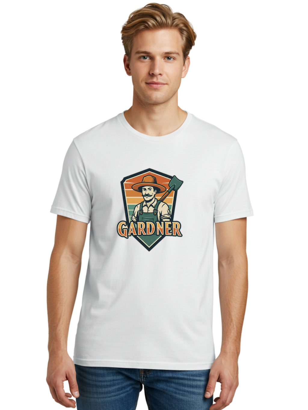 Gardner Men'S Graphic Tee, 100% Cotton, Comfortable Casual Summer Wear, Machine Washable, Gardener With A Hoe, Gardening Logo, Vintage Style, Outdoor Work, Rustic Charm, Gardening Tools, Agriculture, Gardening Profession Baa731
