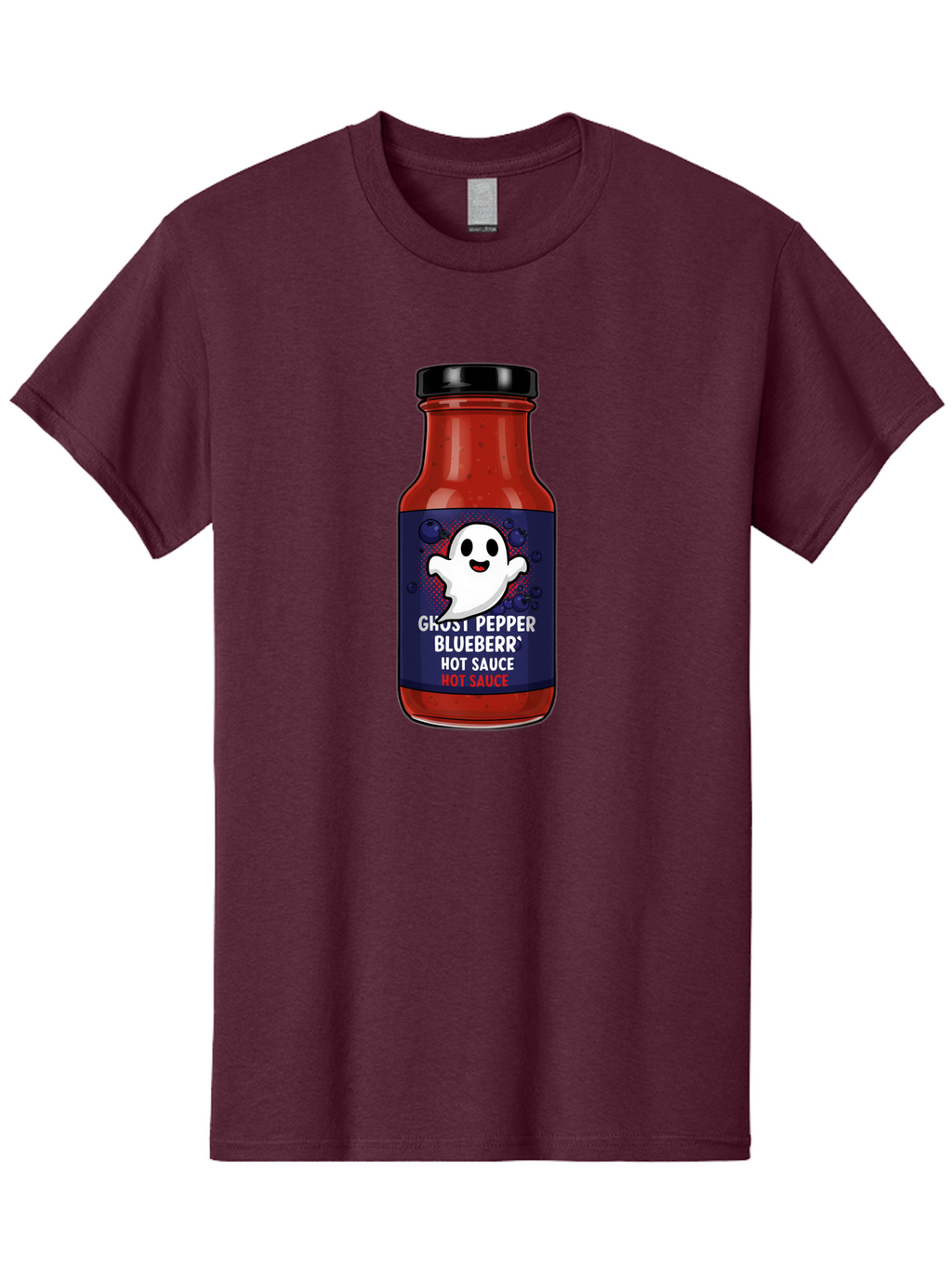 Ghost-Pepper-Blueburr-Hot-Sauce Men'S Graphic Tee, 100% Cotton, Comfortable Casual Summer Wear, Machine Washable, Hot Sauce, Spicy Condiment, Ghost Pepper, Blueberry Flavor, Condiment Bottle, Sauce Label, Spicy Food, Flavorful Sauce, Baa734