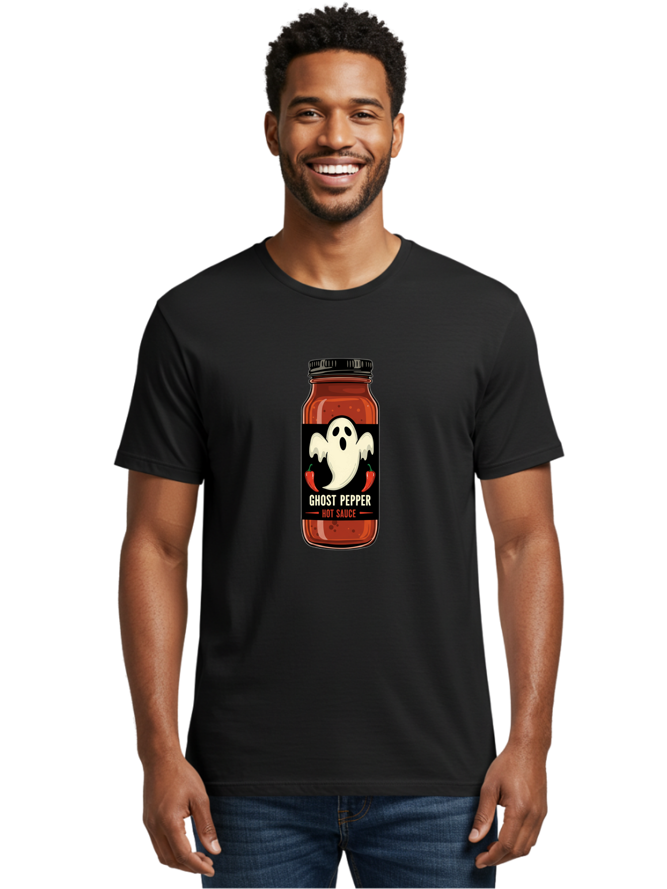 Ghost-Pepper Men'S Graphic Tee, 100% Cotton, Comfortable Casual Summer Wear, Machine Washable, Hot Sauce, Ghost Pepper, Spicy Condiment, Chili Peppers, Flavorful Seasoning, Culinary Delight, Spicy Food, Savory Taste Baa735