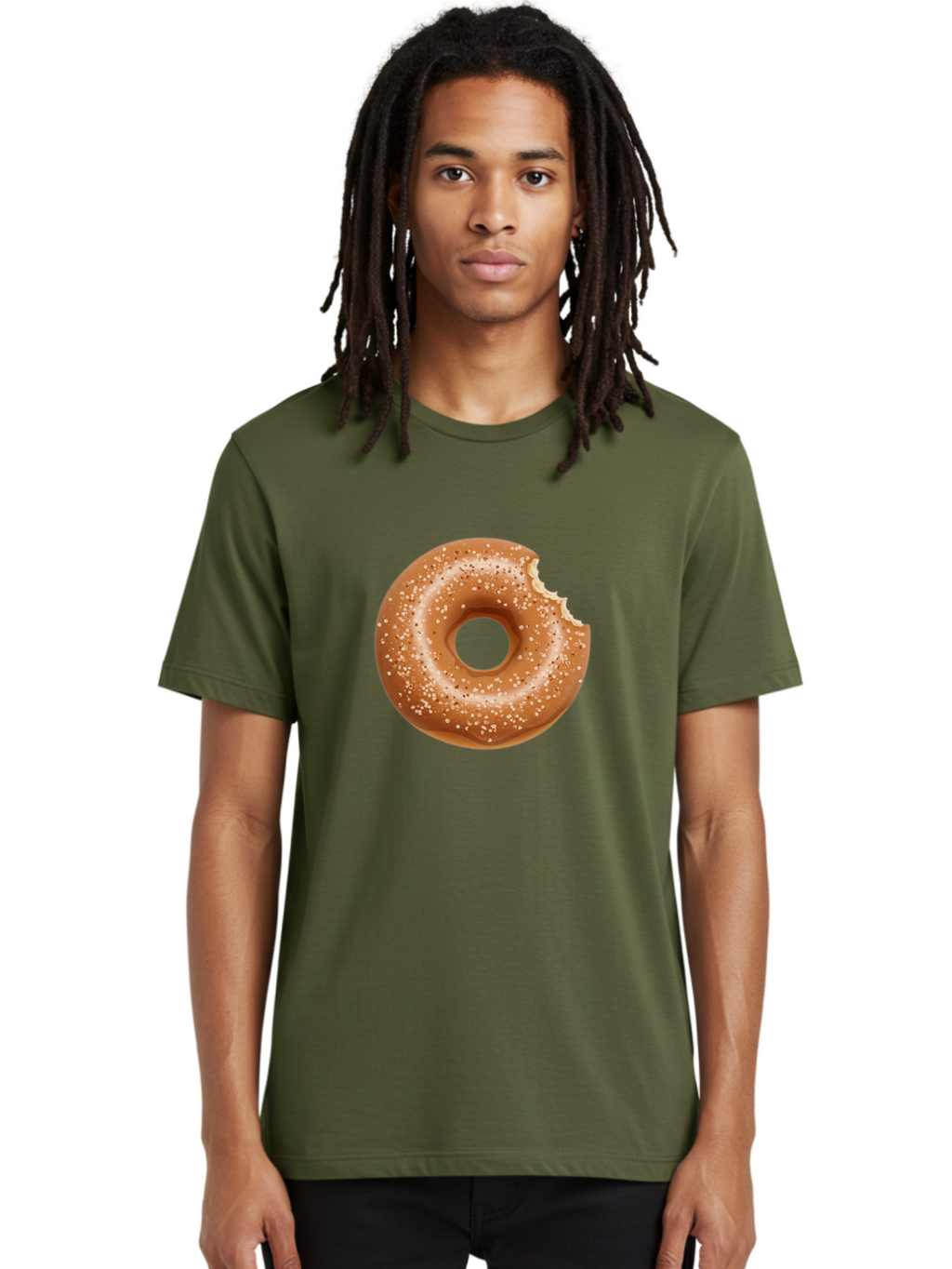 Glazed-Donut Men'S Graphic Tee, 100% Cotton, Comfortable Casual Summer Wear, Machine Washable, Glazed Donut, Bitten Donut, Sweet Treats, Tasty Desserts, Sugar-Coated, Donut With Bite Taken, Indulgent Snack, Baked Goods Baa737
