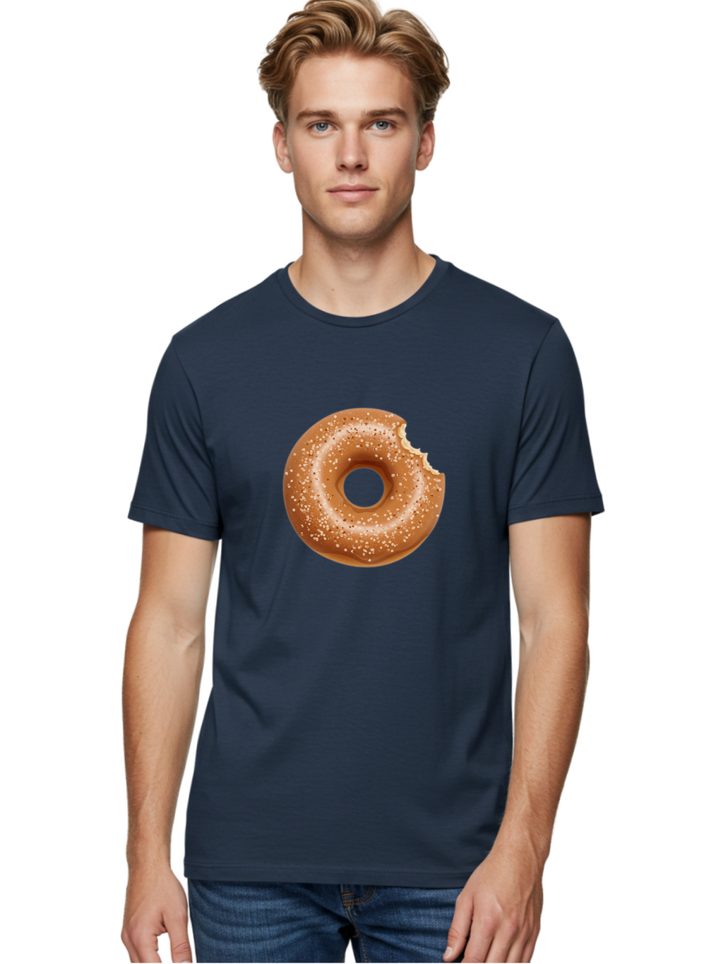 Glazed-Donut Men'S Graphic Tee, 100% Cotton, Comfortable Casual Summer Wear, Machine Washable, Glazed Donut, Bitten Donut, Sweet Treats, Tasty Desserts, Sugar-Coated, Donut With Bite Taken, Indulgent Snack, Baked Goods Baa737
