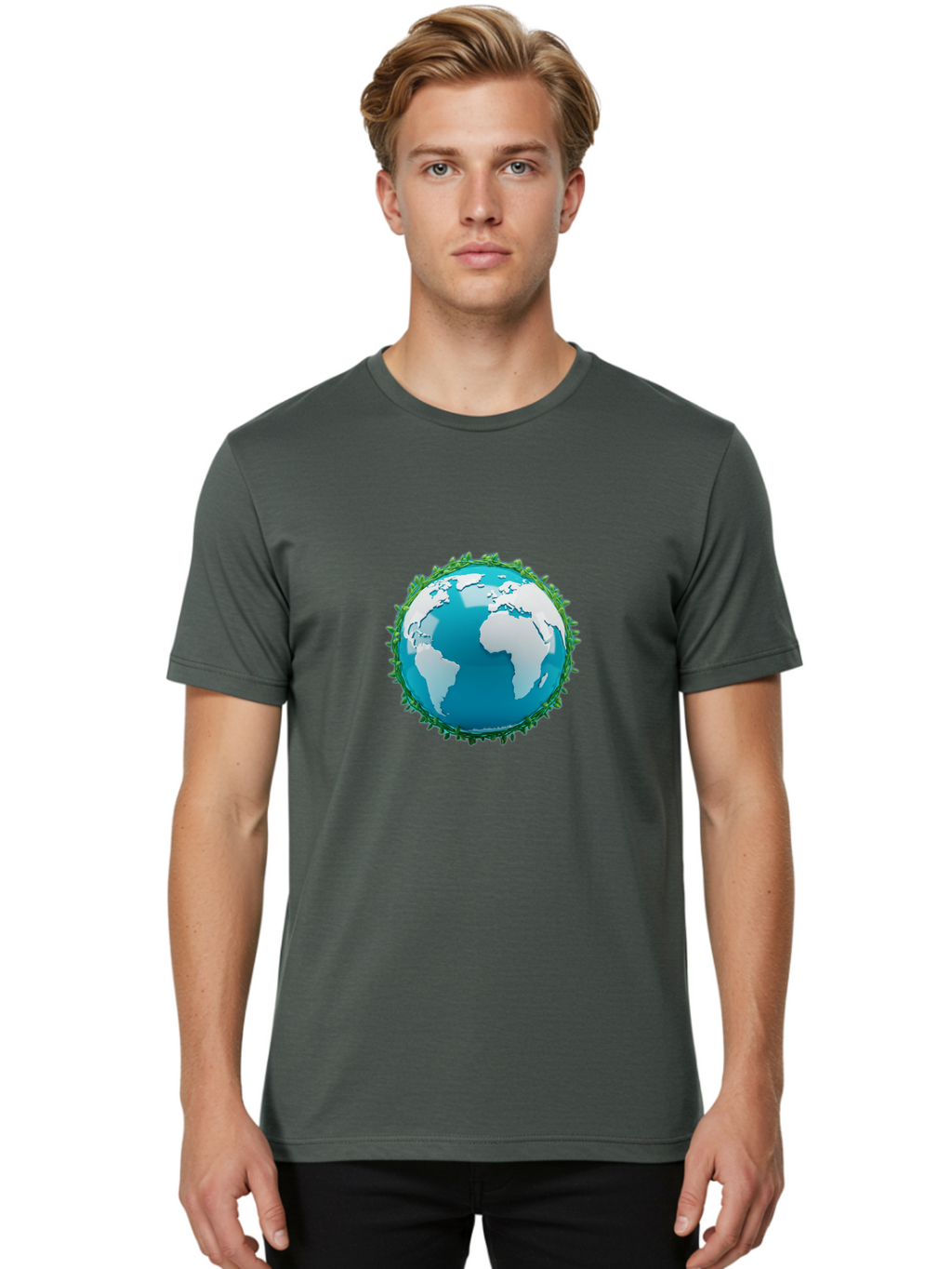 Globe-11 Men'S Graphic Tee, 100% Cotton, Comfortable Casual Summer Wear, Machine Washable, Globe Surrounded By Virus, Global Pandemic, Coronavirus Outbreak, Health Crisis, Worldwide Spread, Blue Earth, White Continents, Viral Infection, Baa740