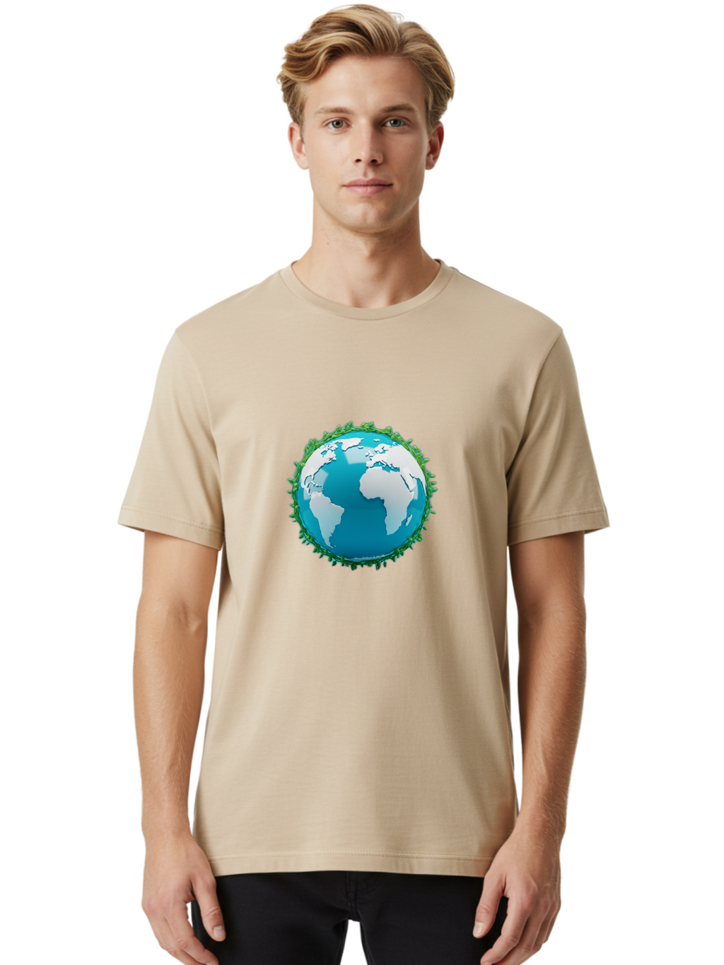 Globe-11 Men'S Graphic Tee, 100% Cotton, Comfortable Casual Summer Wear, Machine Washable, Globe Surrounded By Virus, Global Pandemic, Coronavirus Outbreak, Health Crisis, Worldwide Spread, Blue Earth, White Continents, Viral Infection, Baa740
