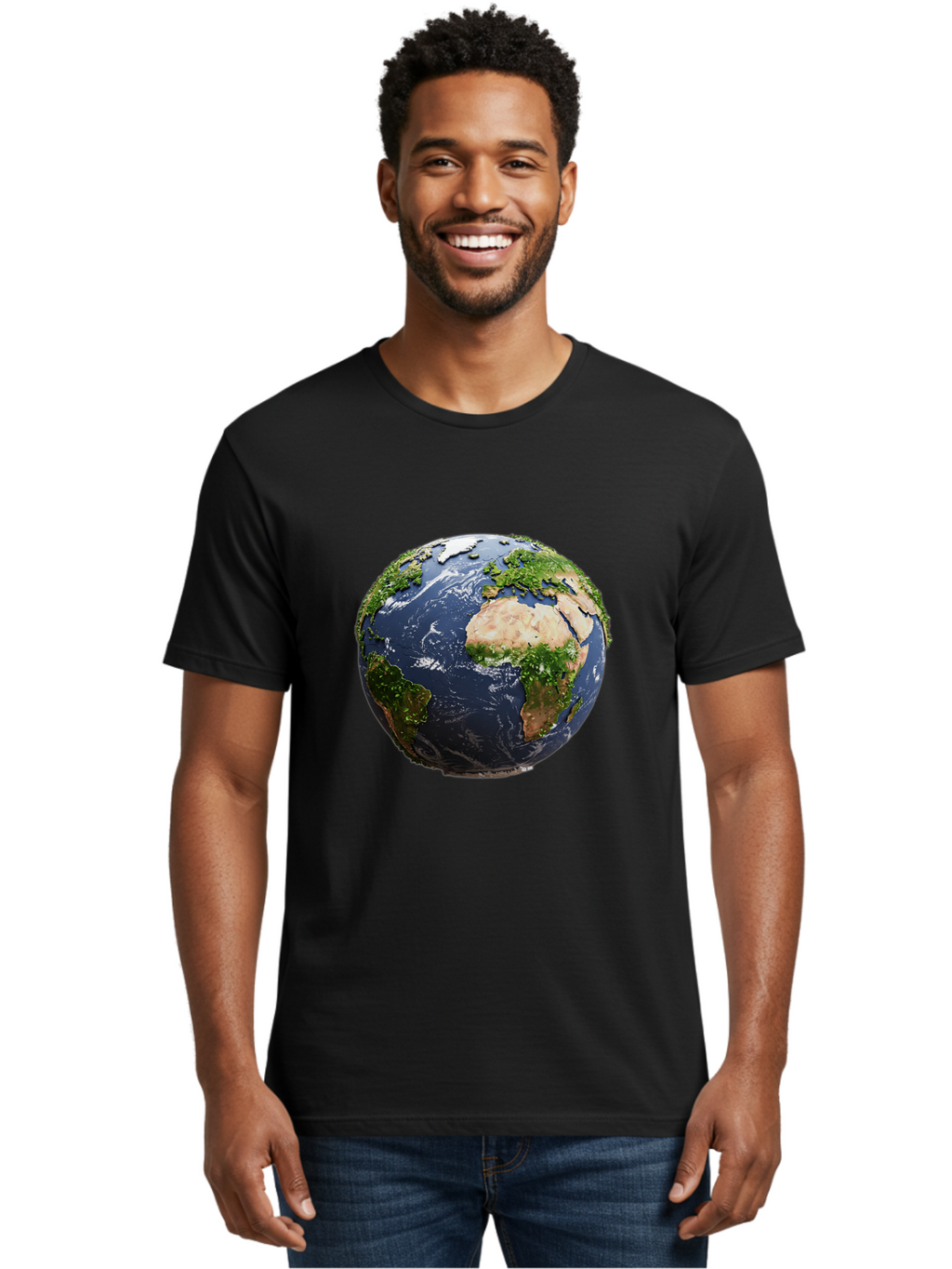 Globe-12 Men'S Graphic Tee, 100% Cotton, Comfortable Casual Summer Wear, Machine Washable, Globe Showing Africa, Europe, And Atlantic Ocean, Global View, Planet Earth, Continents, Oceans, Digital Rendering, 3D Visualization, World Map Baa741