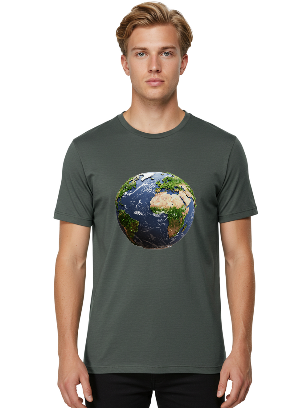 Globe-12 Men'S Graphic Tee, 100% Cotton, Comfortable Casual Summer Wear, Machine Washable, Globe Showing Africa, Europe, And Atlantic Ocean, Global View, Planet Earth, Continents, Oceans, Digital Rendering, 3D Visualization, World Map Baa741